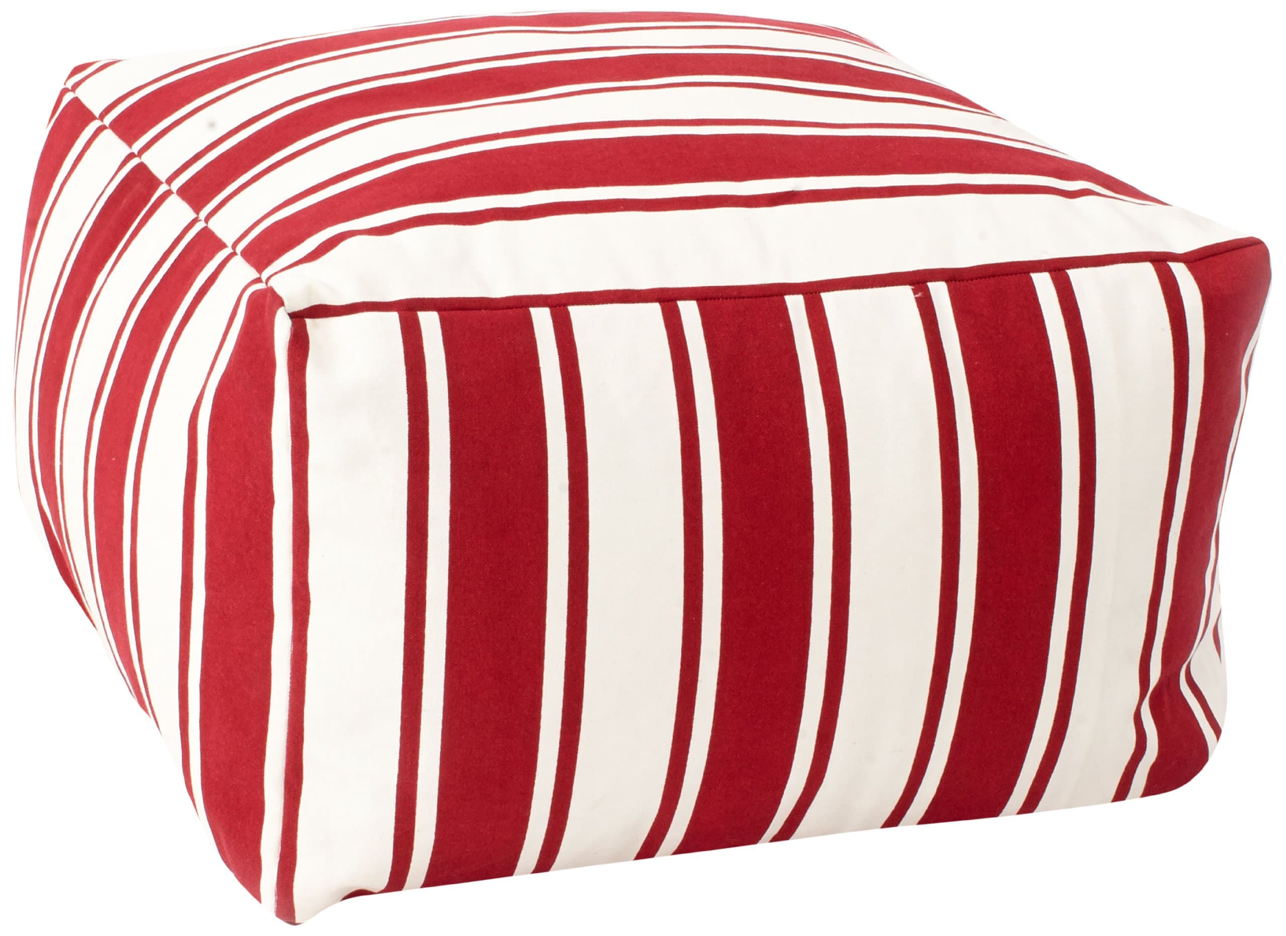 Rizzy Home Viki Payne Striped Pattern Pouf, Red/White