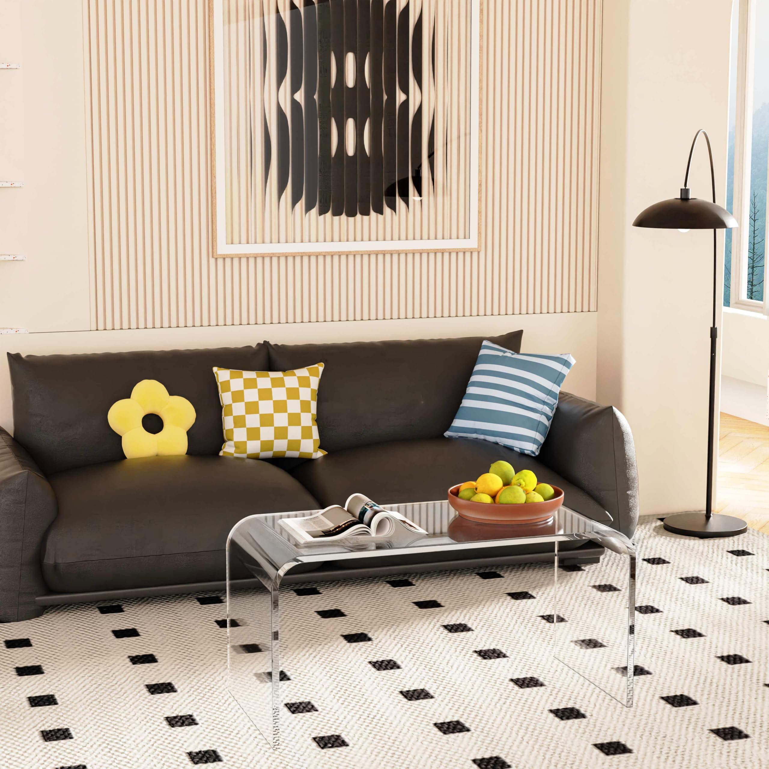 MESAILUP Acrylic Side Table, 24" L x 15" W x12'' H x3/5'' Thick C-Shape Clear Modern Decorative End Table, Multipurpose Coffee Table for Living Room, Bedroom and Office (1pcs)