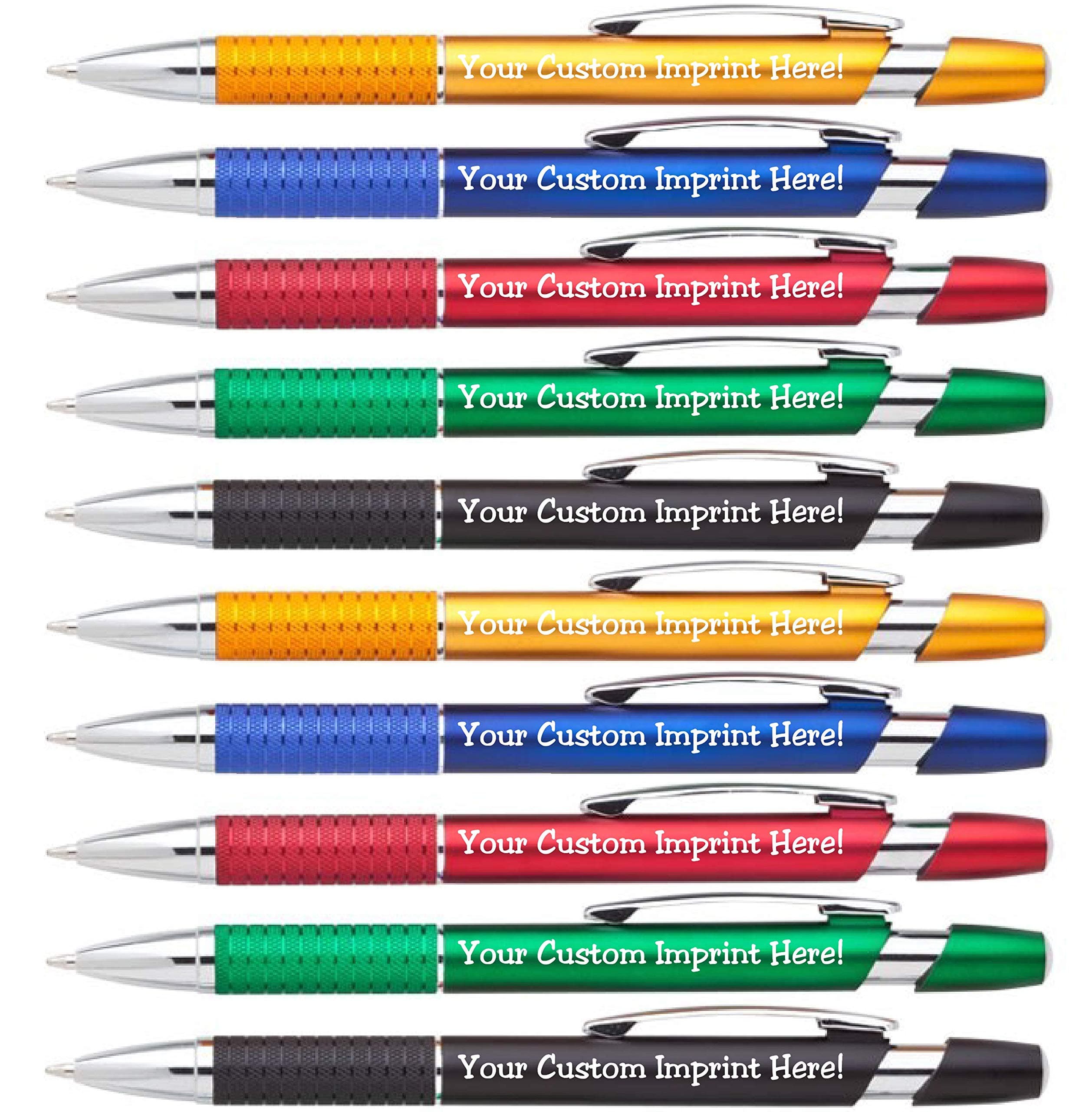 Express Pencils Personalized Ballpoint Pens Click action Custom Black writing ink - The Sleeker - Full color Printed Name Pens with Your Logo/Text/Message FREE PERSONALIZATION - 12 Qty (Assorted)