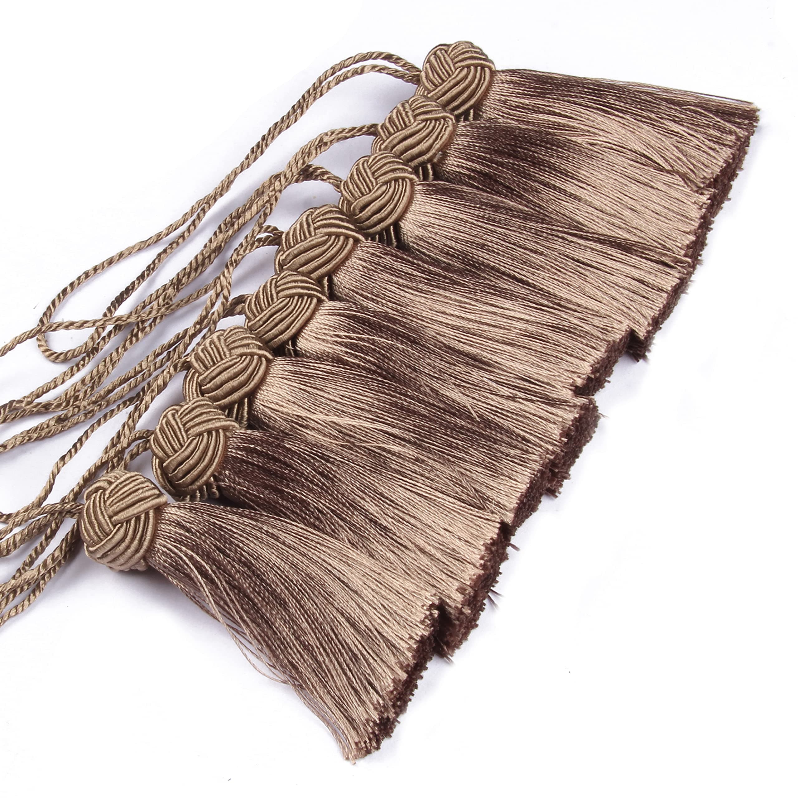 8 Pcs Set Elegant Polyester Key Tassel Colorful Craft Tassels Charms Key Tassel for Christmas Tree DIY Craft Garland Project Wedding Home Party Decorations (Flaxen)