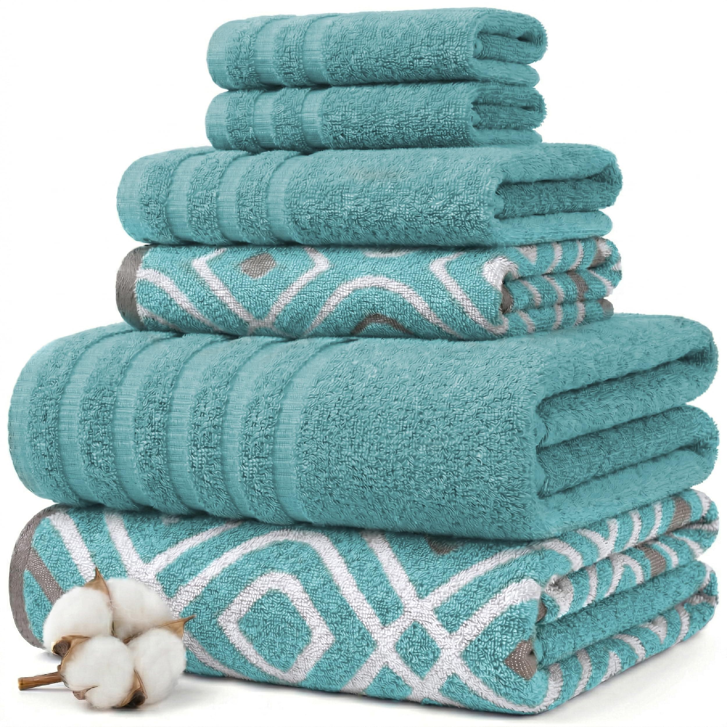Modern Threads Classic Diamond 6-Piece 100% Cotton Towel Set – Yarn Dyed Jacquard – Includes 2 Bath Towels, 2 Hand Towels, 2 Washcloths – Absorbent, Quick Dry, Soft & Durable – Aqua