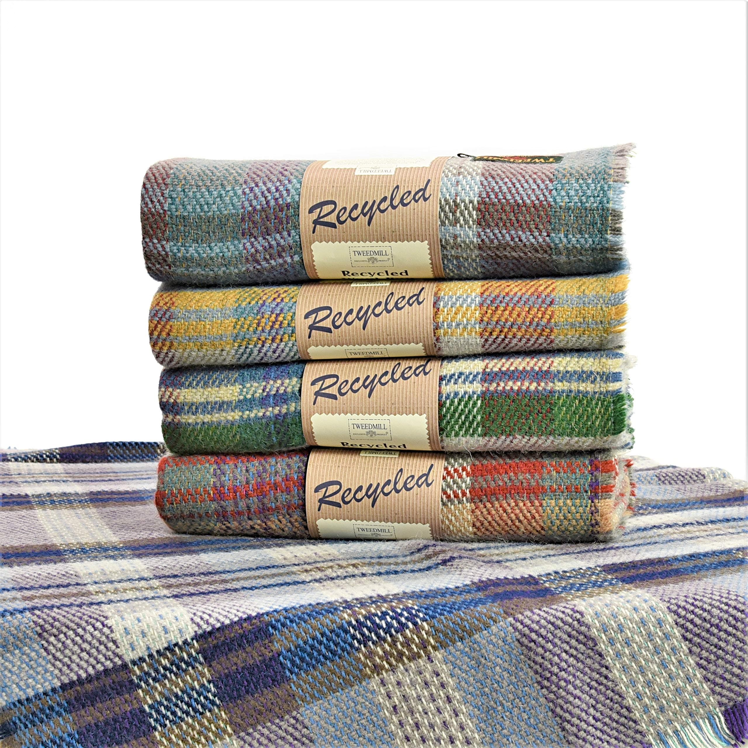 Tweedmill Eco Friendly All Wool Picnic Throw Blanket Rug, Repurposed Recycled from Unused Wool in Manufacturing, 60"x72", Made in UK