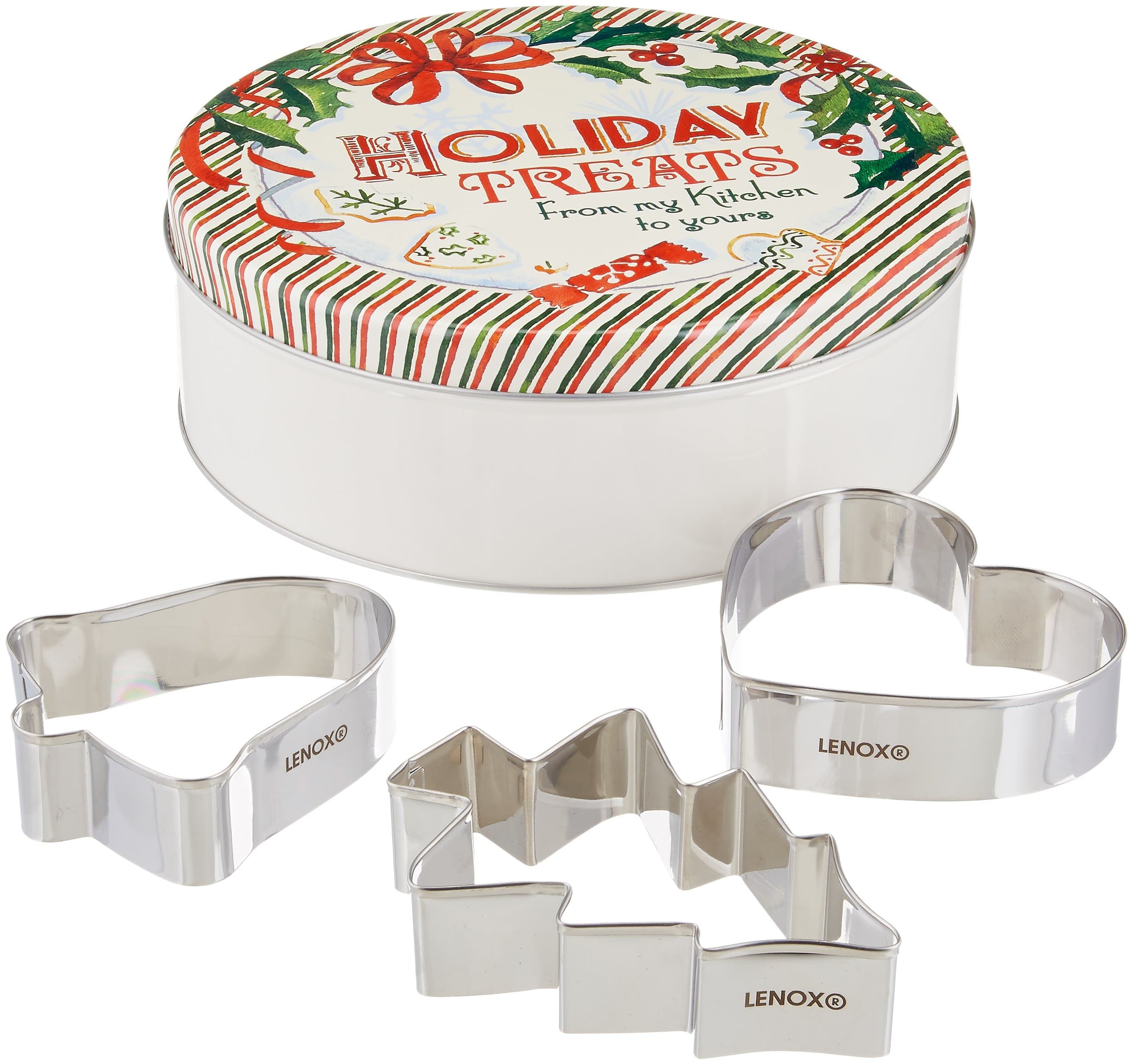 Lenox Home for The Holidays Round Tin with 3 Cookie Cutters, Multicolor