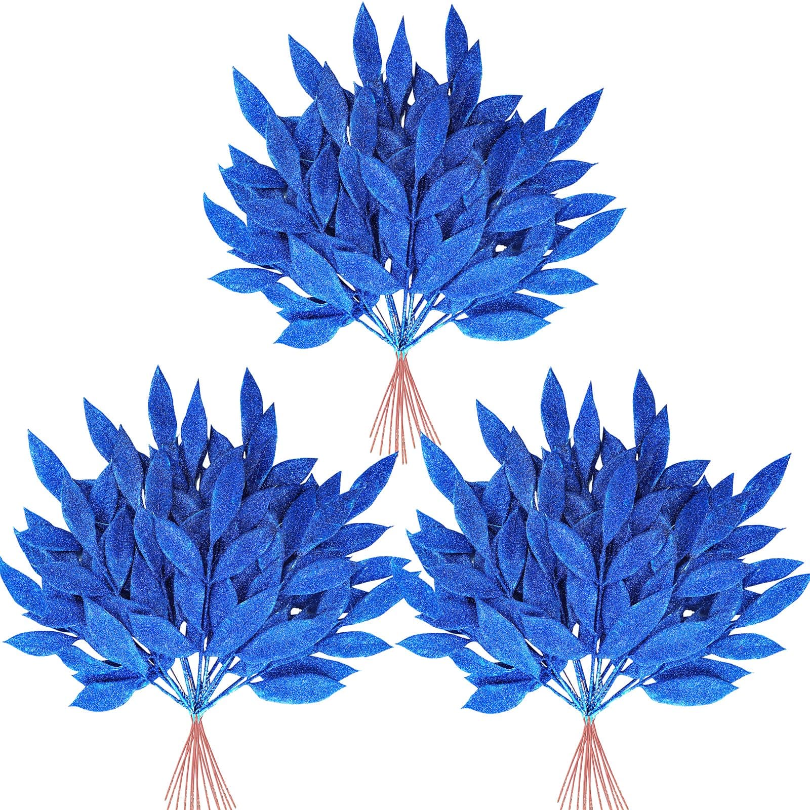 Winlyn 40 Pcs Blue Glitter Bay Leaf Sprays Artificial Christmas Tree Picks Sprays 12.7" Tall for Blue Christmas Tree Wreath Swag Vase Floral Arrangement Winter Wedding Bouquet Centerpiece Decoration