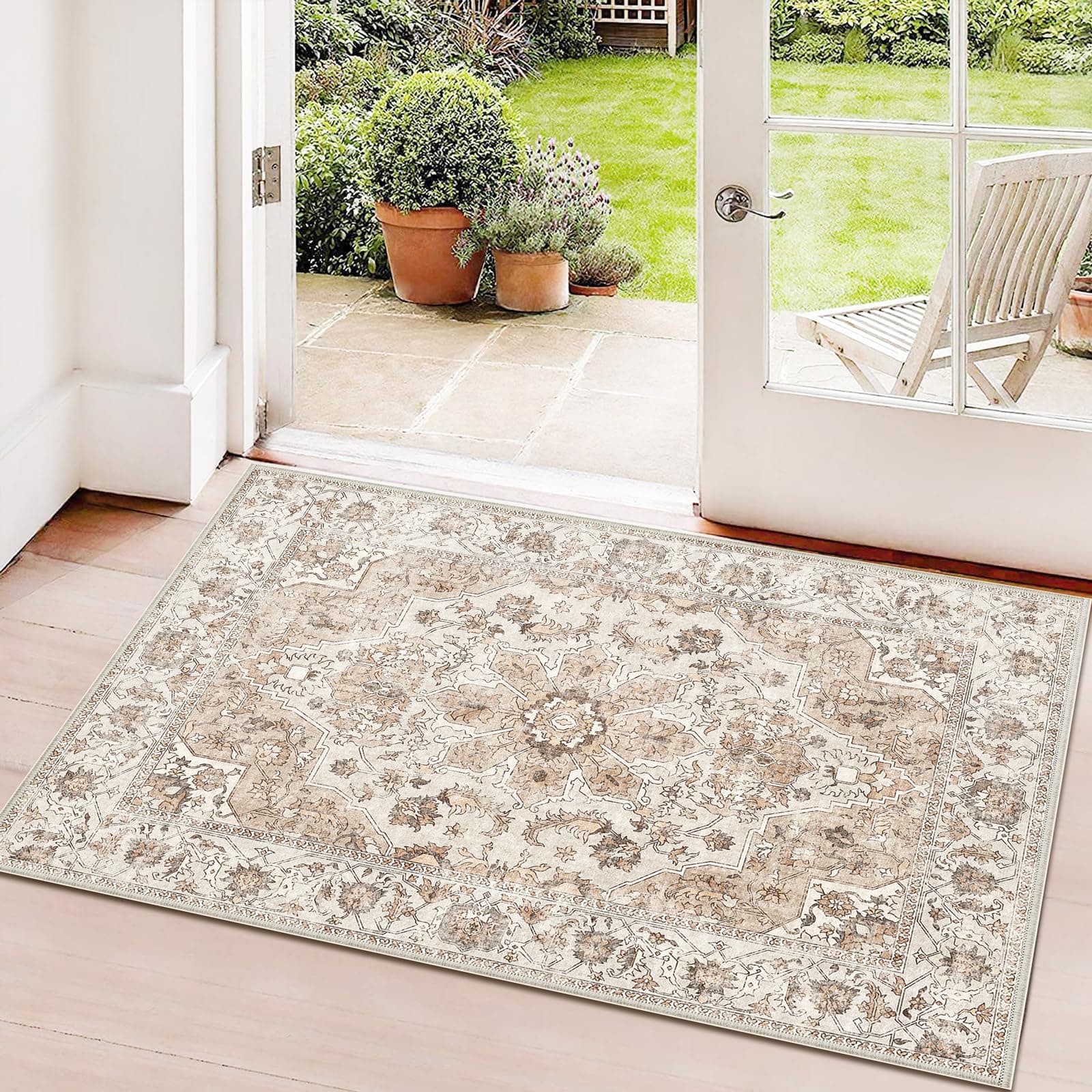 Washable Hallway Runner Rug 2x3: Non Slip Runner Rugs with Rubber Backing Soft Kitchen Rug Farmhouse Distressed Carpet Runner for Living Room Bedroom Bathroom (Beige, 2X3)