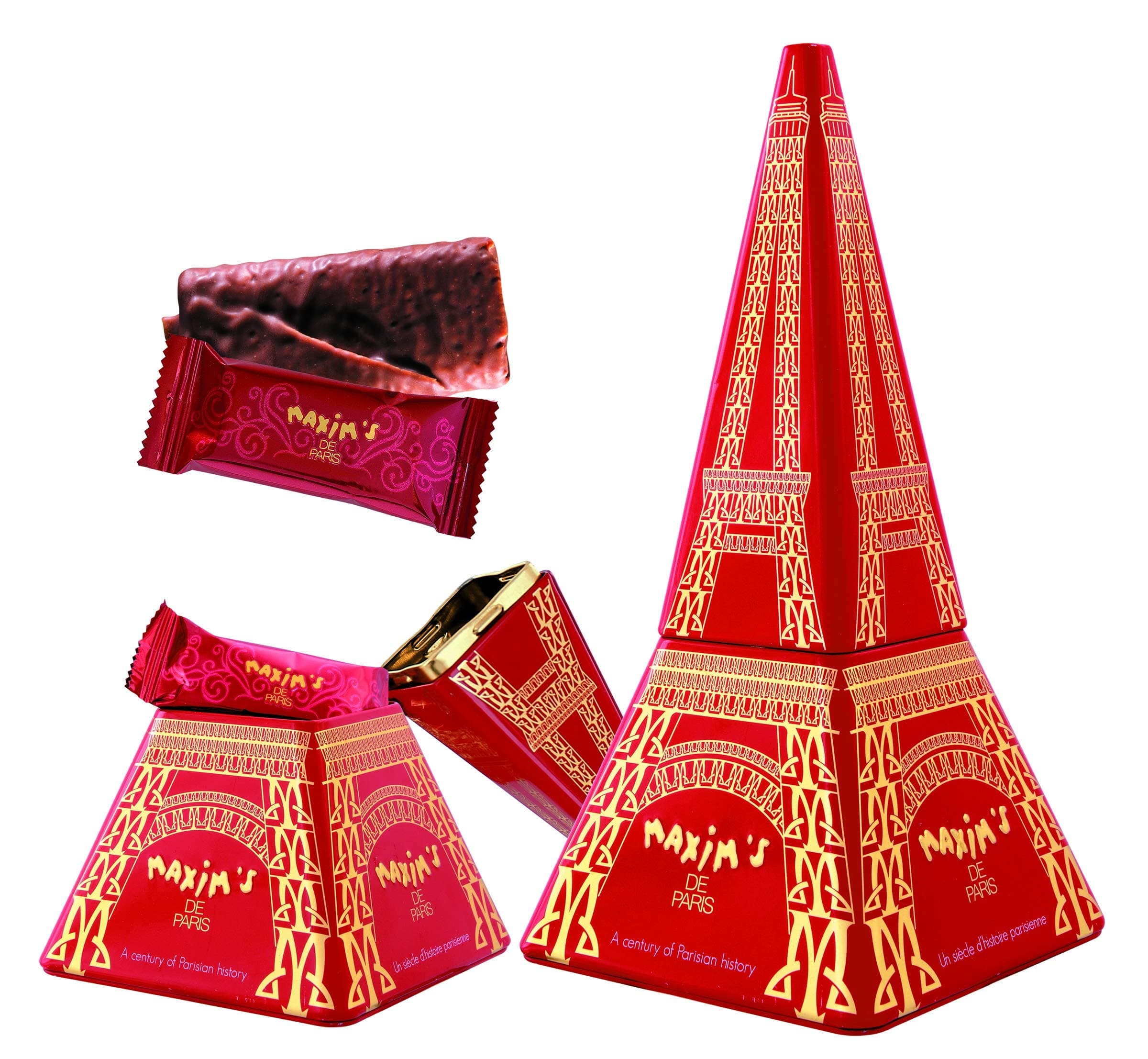 Maxim's De Paris - Milk Chocolate Covered Crispy Crepes Individually Wrapped in Collectible Eiffel Tower Tin Box, 14 pces