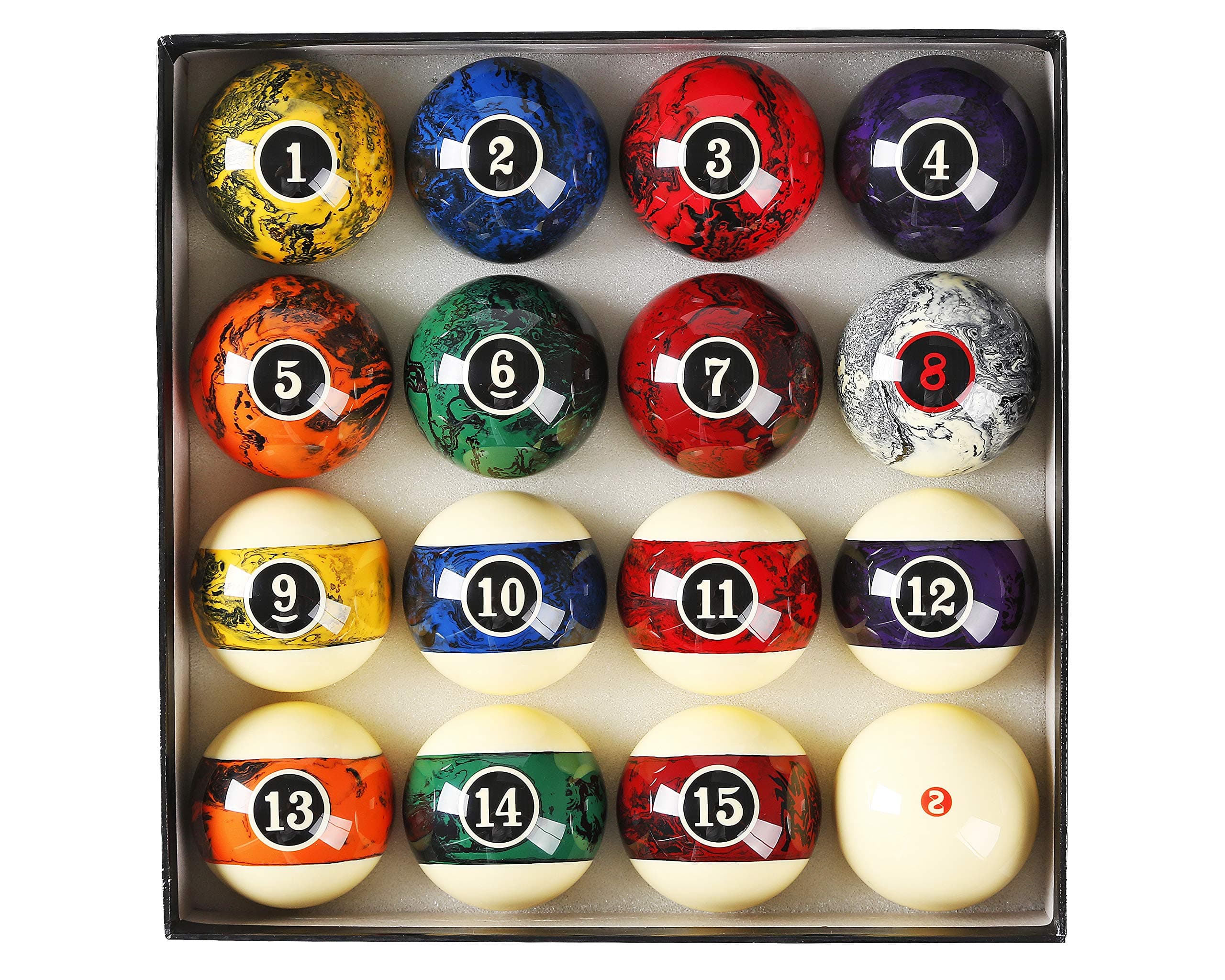 JAPER BEES Billiard Ball Marble Dark 2-1/4" Regulation Size&Weight Complete 16balls