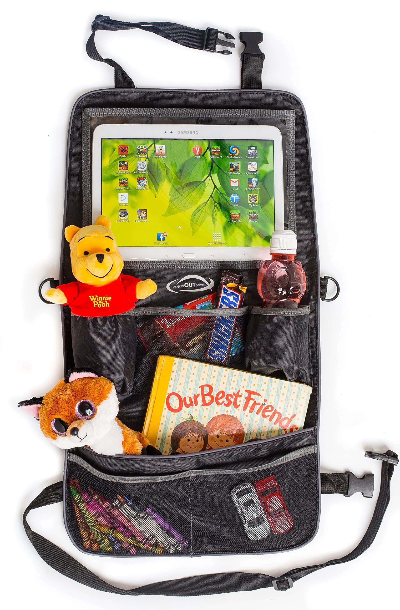 Backseat Organizer Bag w/ Touchscreen Tablet Holder (2 In 1) Multipurpose Car, SUV, Stroller Storage | Multiple Pockets for Baby Accessories, Kid's Toys, Snacks | Easy to Clean