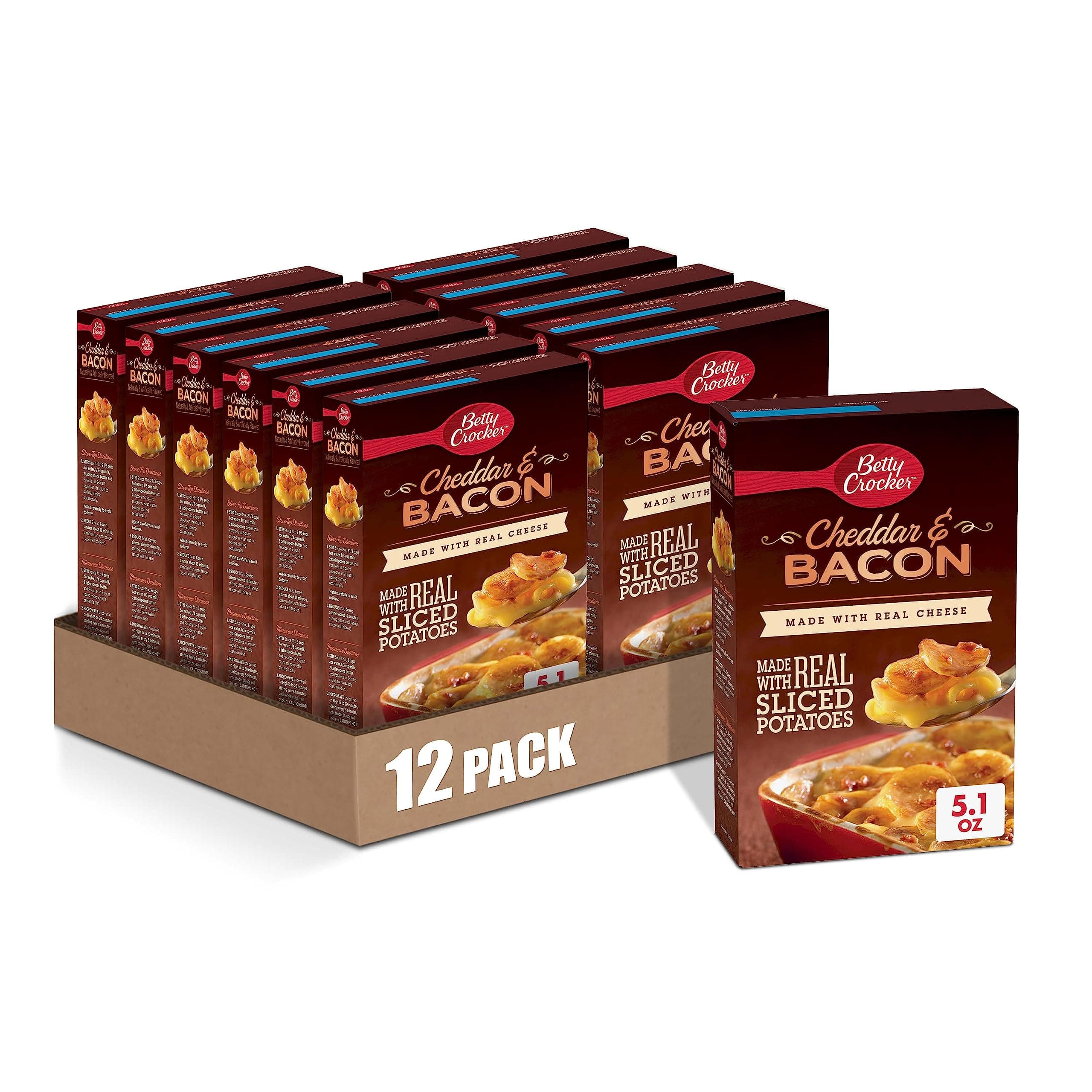 Cheddar and Bacon Potatoes, Made with Real Cheese, 5.1 oz (Pack of 12)