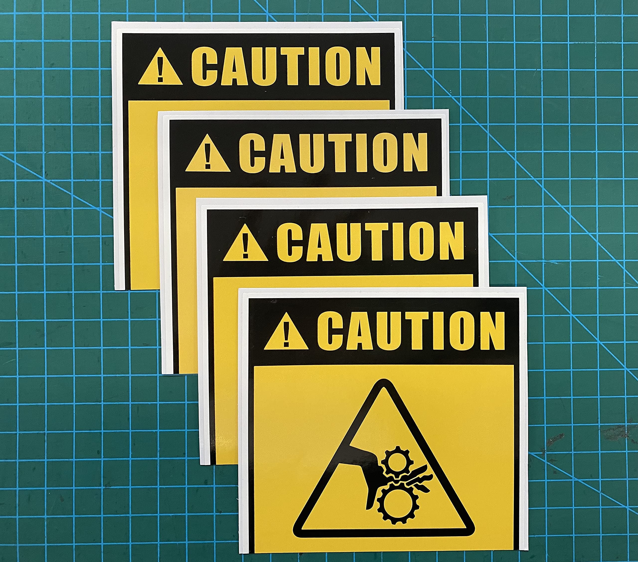 Outdoor/Indoor (4 Pack) 5" X 4" - Caution Pinch Points Keep Hands Clear - Danger Safety Warning Sign Vinyl Label Sticker Decal - Back Self Adhesive Vinyl