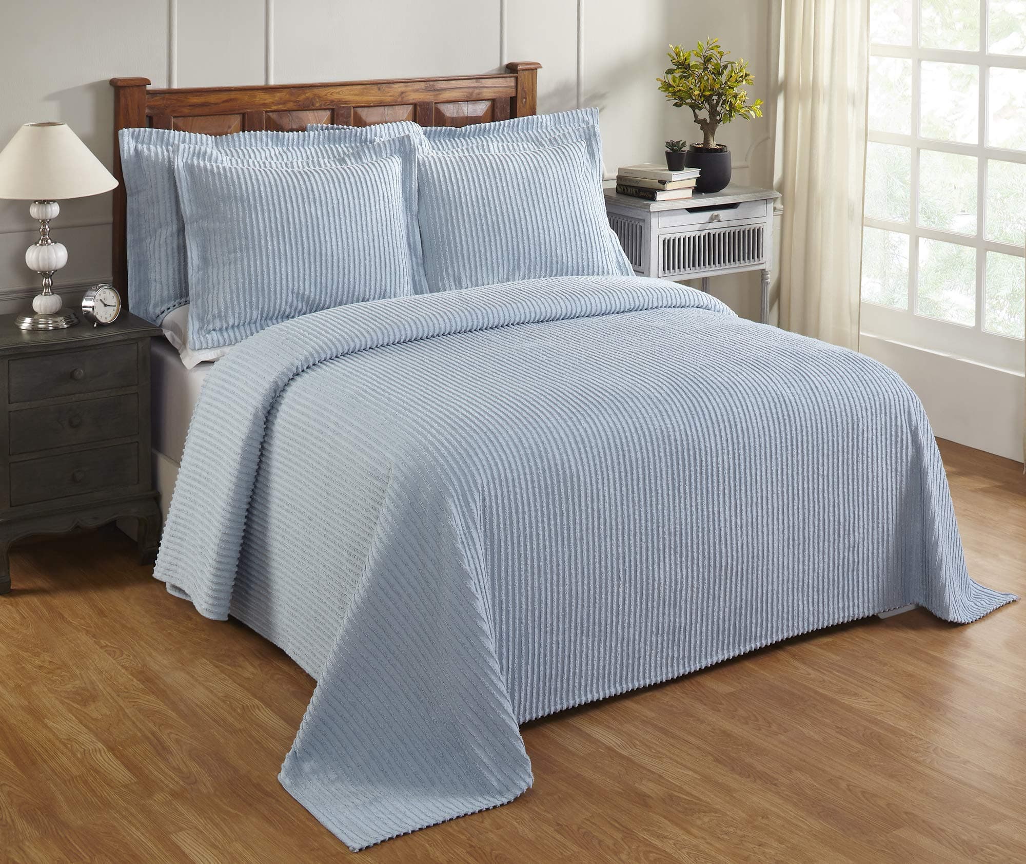 Better TrendsChenille Bedspreads Full/Double, Jullian Collection Bold Stripes Design in Blue - Super Soft, Lightweight Bedspreads, 100% Cotton Tufted Cotton Bedspreads & Bedding