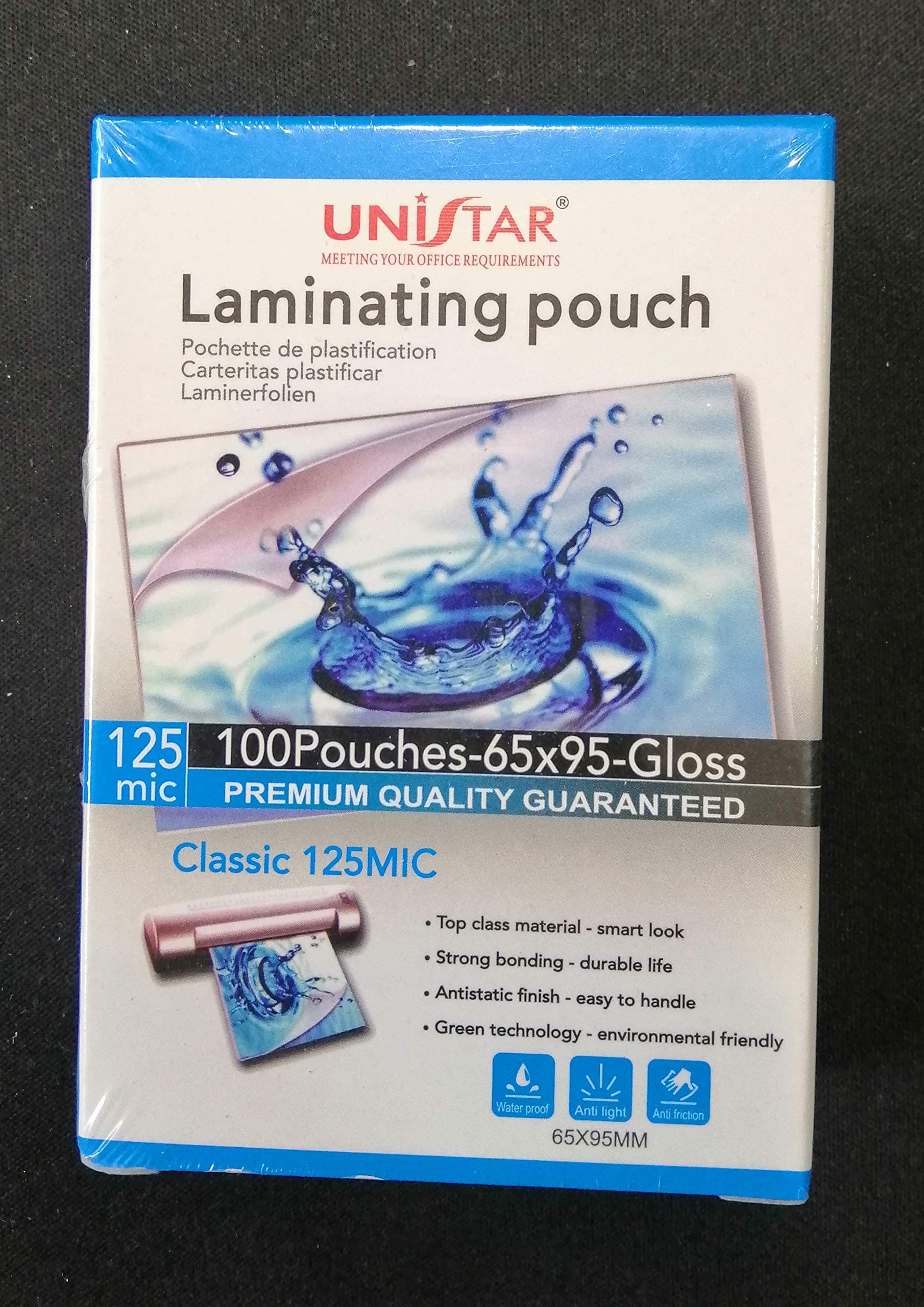 UNISTAR ID Card Lamination Pouch (125 Microns, 100 Pieces, 65 x 95mm)