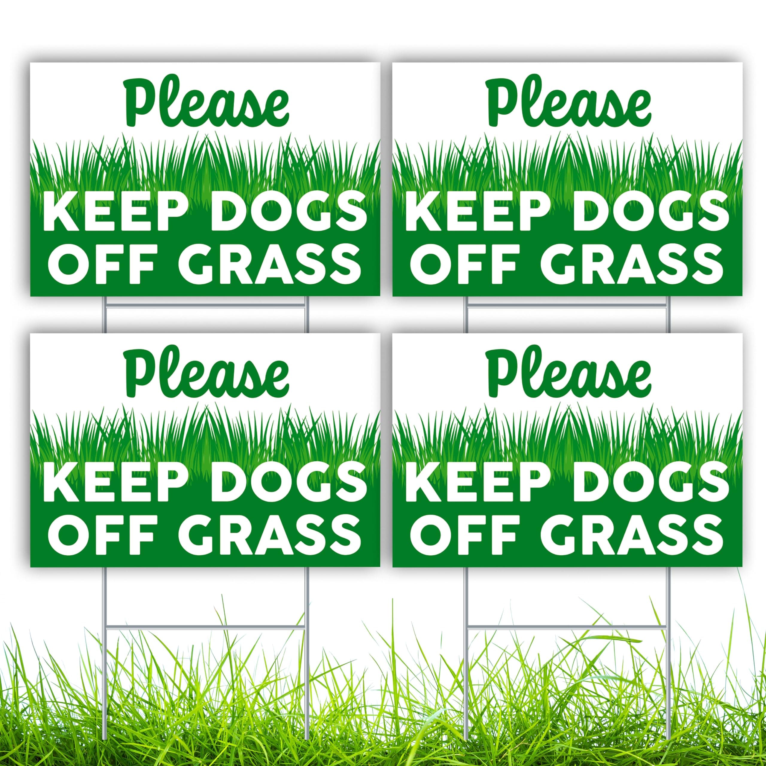 DIMARONGTON 4 PC Keep Dogs Off Grass Sign - 8x12 Double Sided Coroplast Keep Dogs Off Lawn Sign - Stay Off Grass Signs for Yard - Keep Off Grass Sign with Stake