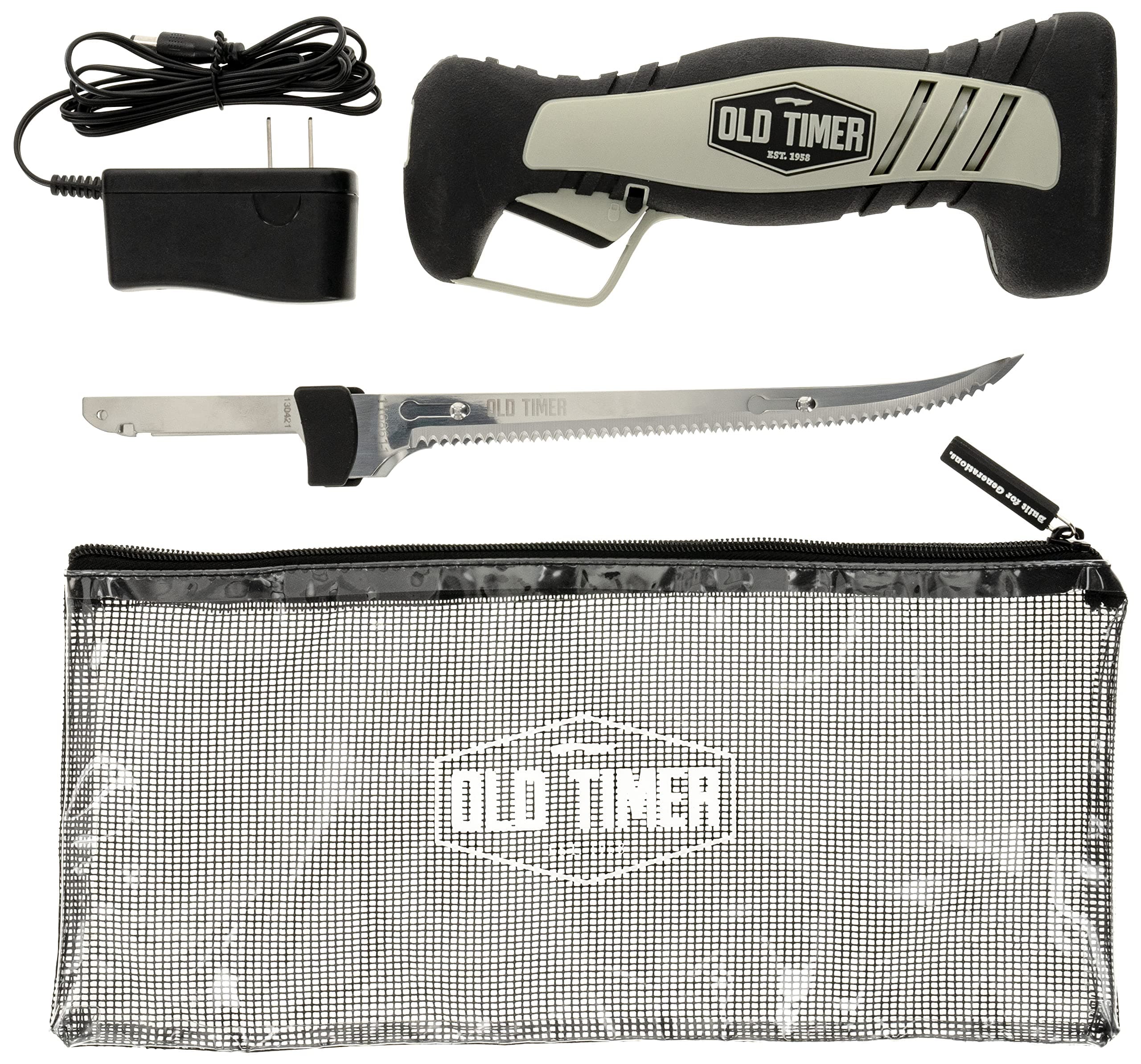 Old Timer Electric Fillet Knife with Rechargeable Battery, 8" Blade, High Carbon Stainless Steel, For Fishing, Filleting, and Outdoors