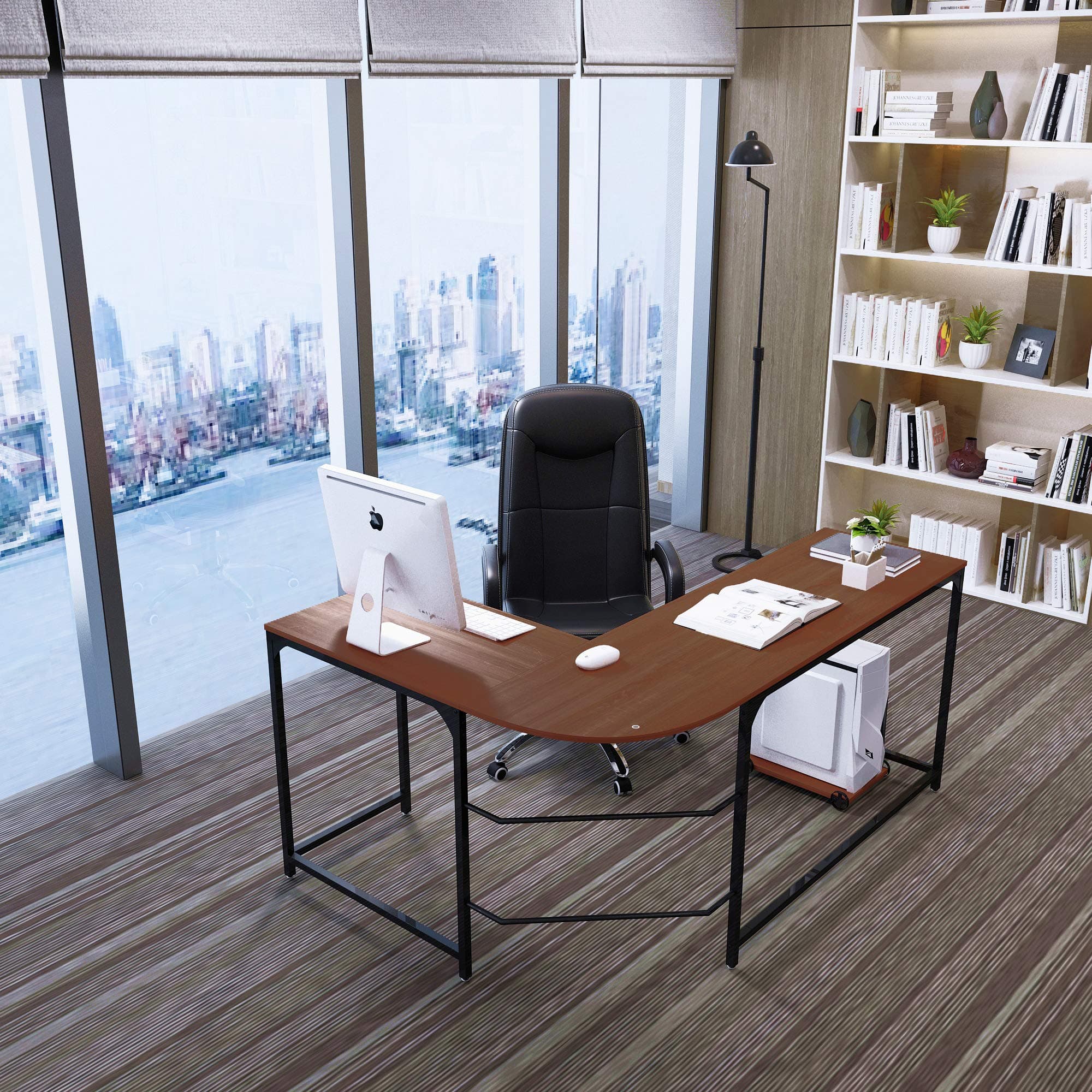 Teraves L-Shaped Reversible Gaming Computer Desk Modern Corner Desk Office Home Study Wood Table, Large, Teak