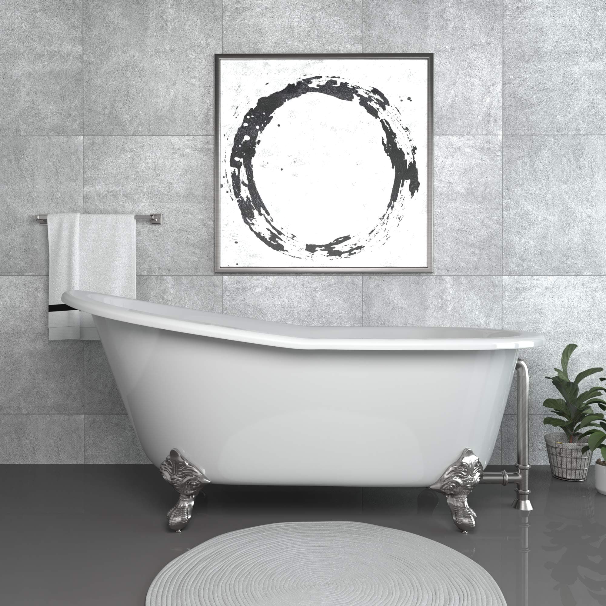 61" Cast Iron Slipper Tub with Deck Mount Faucet Hole Drillings & Chrome Feet- "Chariton"