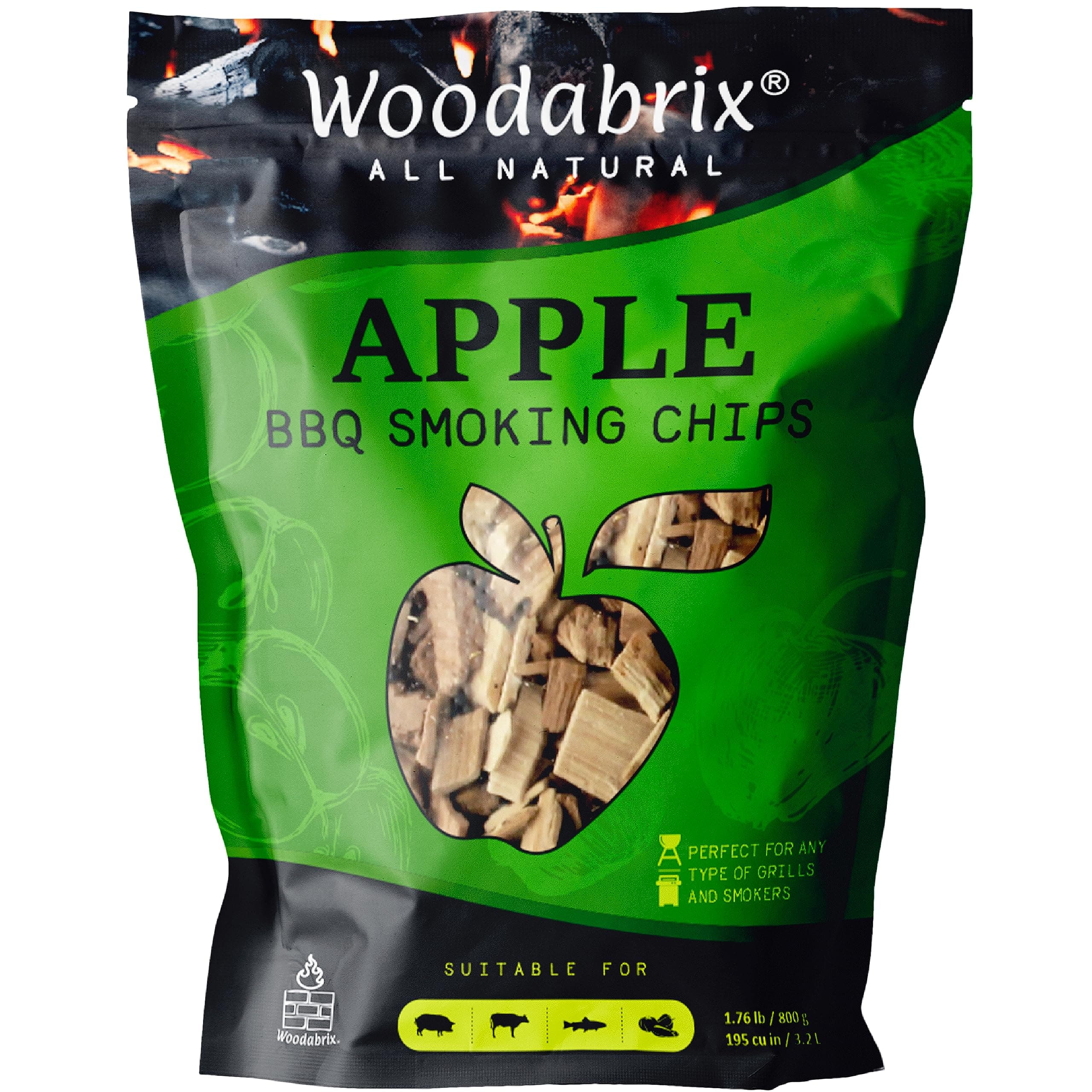 Apple Wood Chips I BBQ Wood Chips are suitable for Charcoal, Gas and BBQ/Smoker I 100% Natural and Eco-friendly I 800 grams (3.2 Litre / 195 cu in)