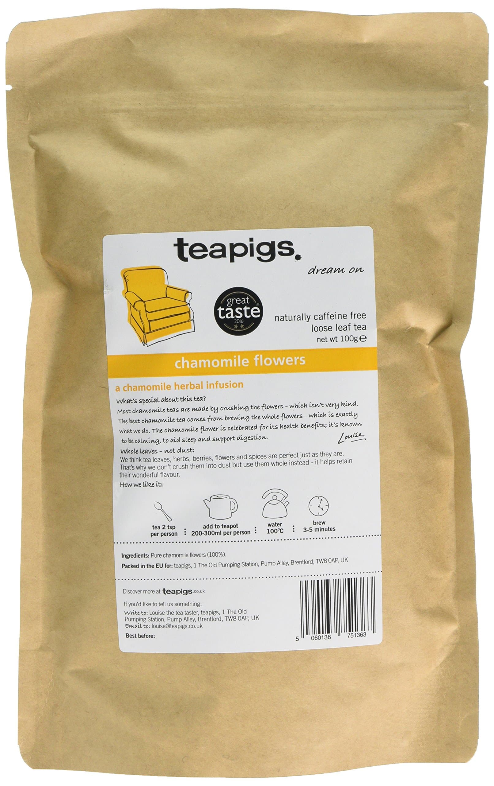 Chamomile Loose Leaf Tea - 65 Caffeine-Free Servings for Sleep & Relaxation - Award-Winning Digestive Support Tea - 100g Pack (1 Pack)