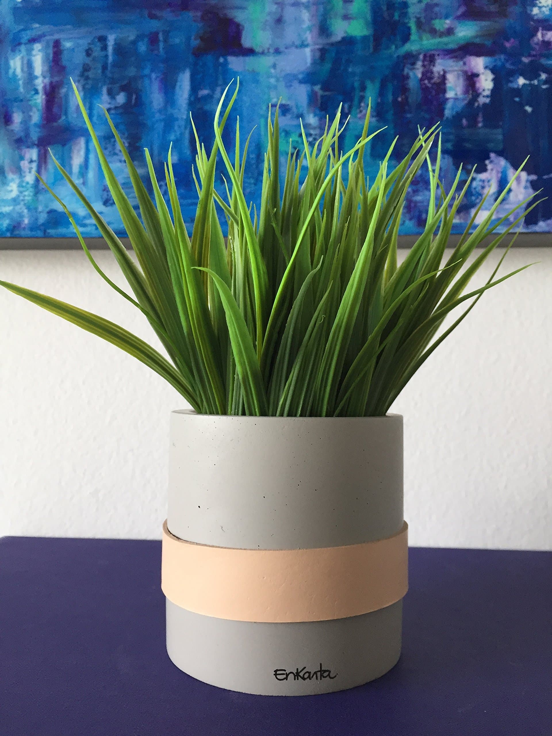 CONCRETE SMALL JAR WITH LEATHER BELT - CONCRETE CYLINDRIC JAR