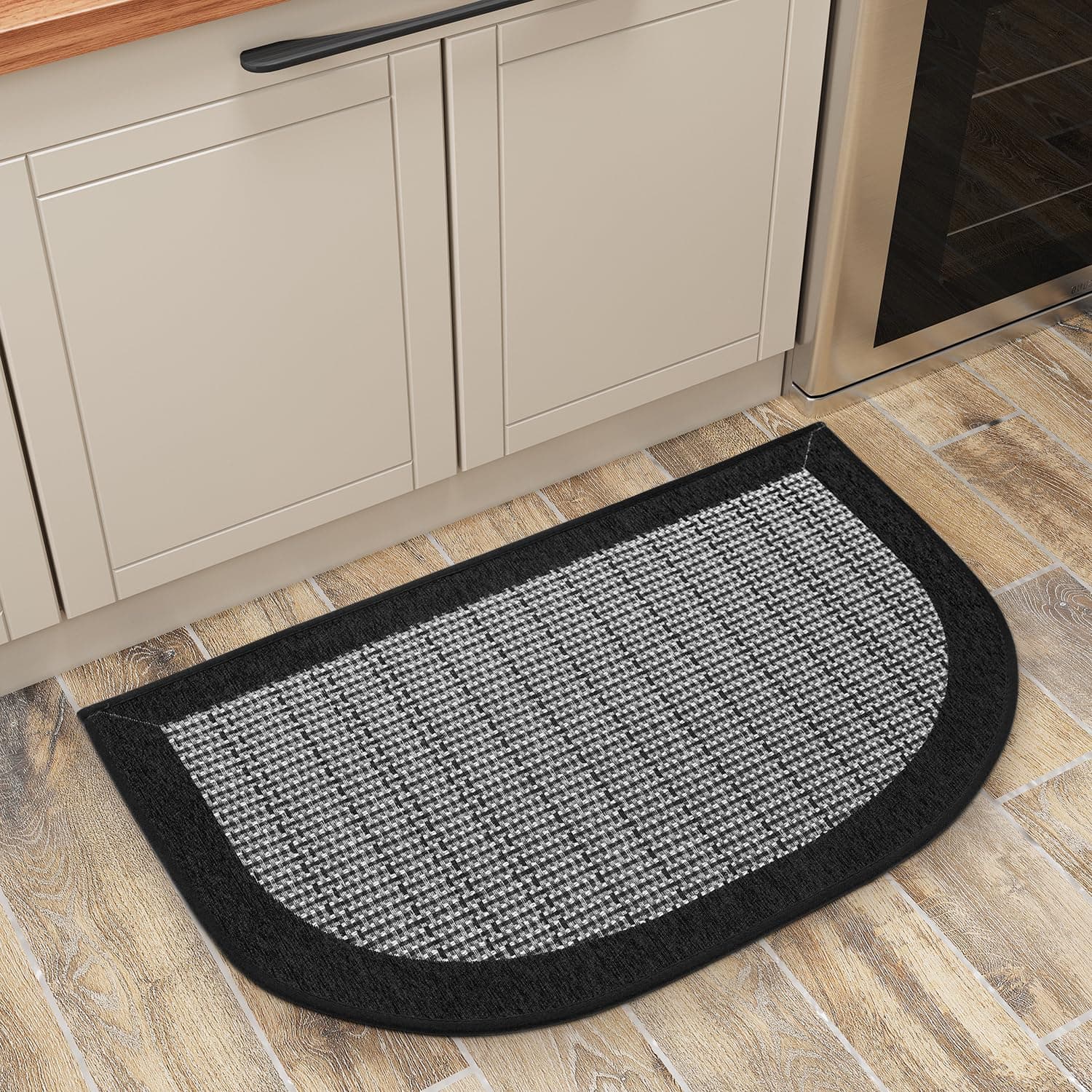 PADOOR Kitchen Mats for Floor, Kitchen Rugs Non Slip Washable, Half Circle Kitchen Floor Mat Sink Rug Rubber Backed Super Absorbent, 20”x32” BlackOEKO-TEX STANDARD 100