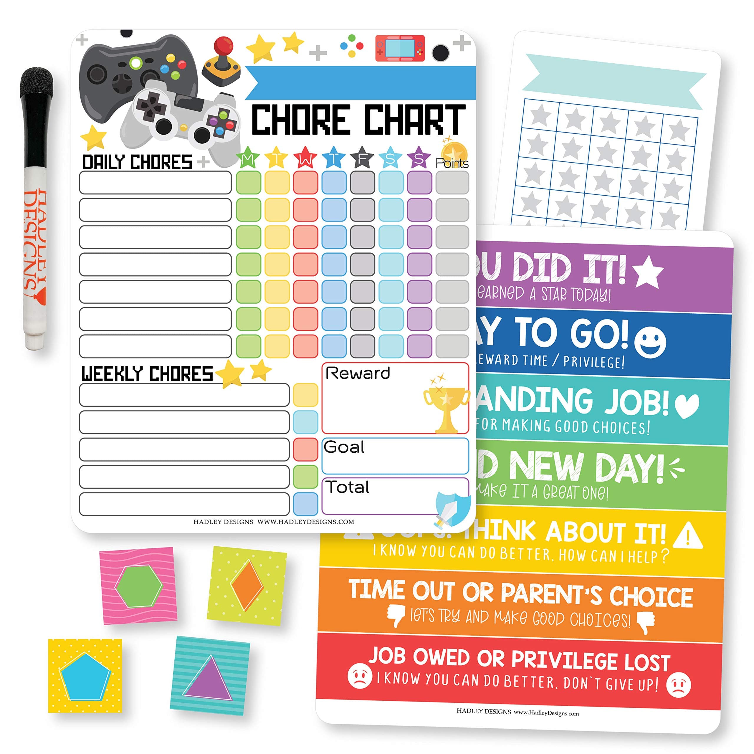 Hadley Designs - 1 Video Game Kids Chore Chart, 1 Behavior Chart for Kids at Home, Magnet Reward Chart for Kids, My Responsibility Chart for Kids, Star Chart for Kids Behavior
