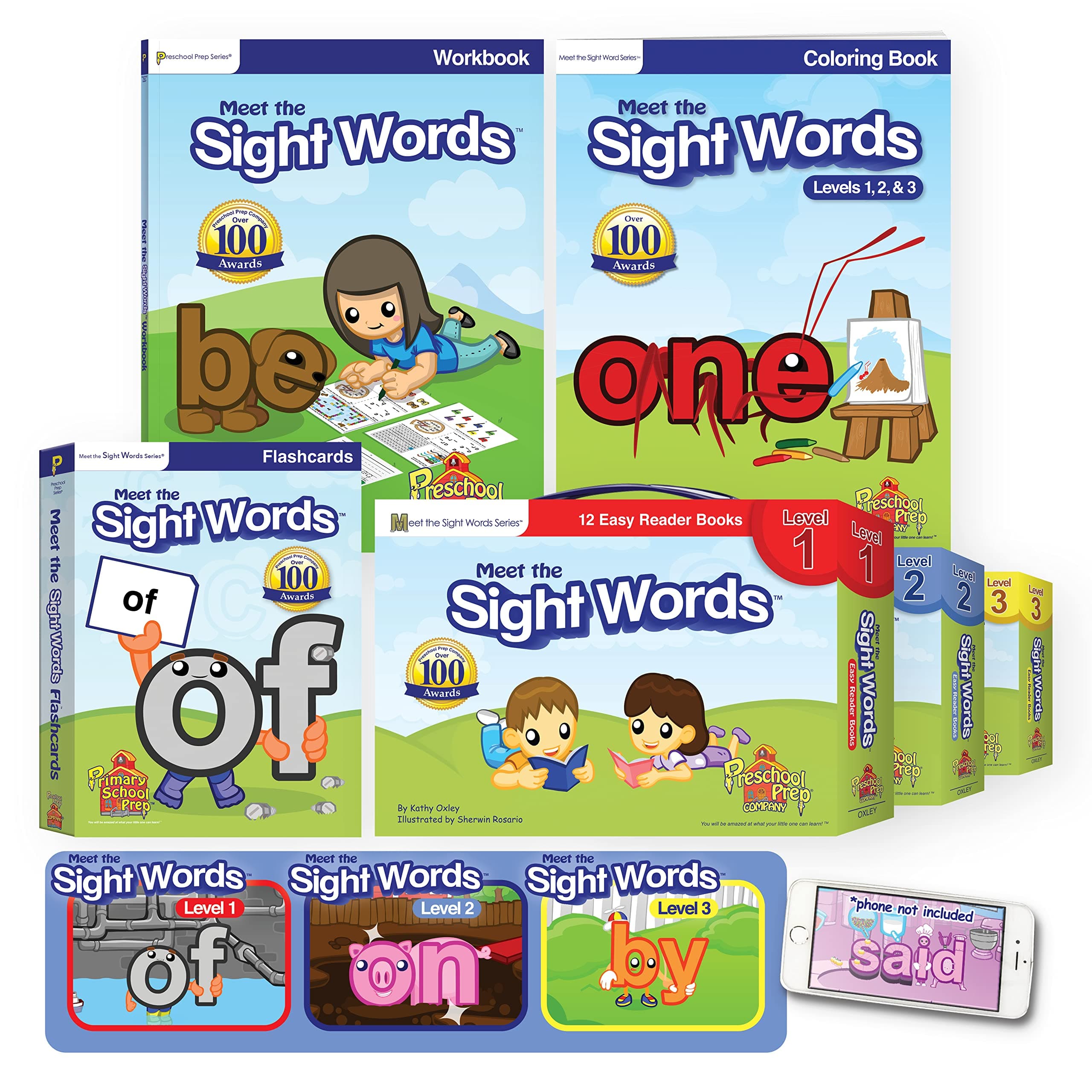 Meet the Sight Words BIG SET! Bundle with Levels 1, 2, & 3 Easy Reader Books (3 boxed sets - 36 books), Coloring Book, Workbook, Flashcards & Video Downloads!