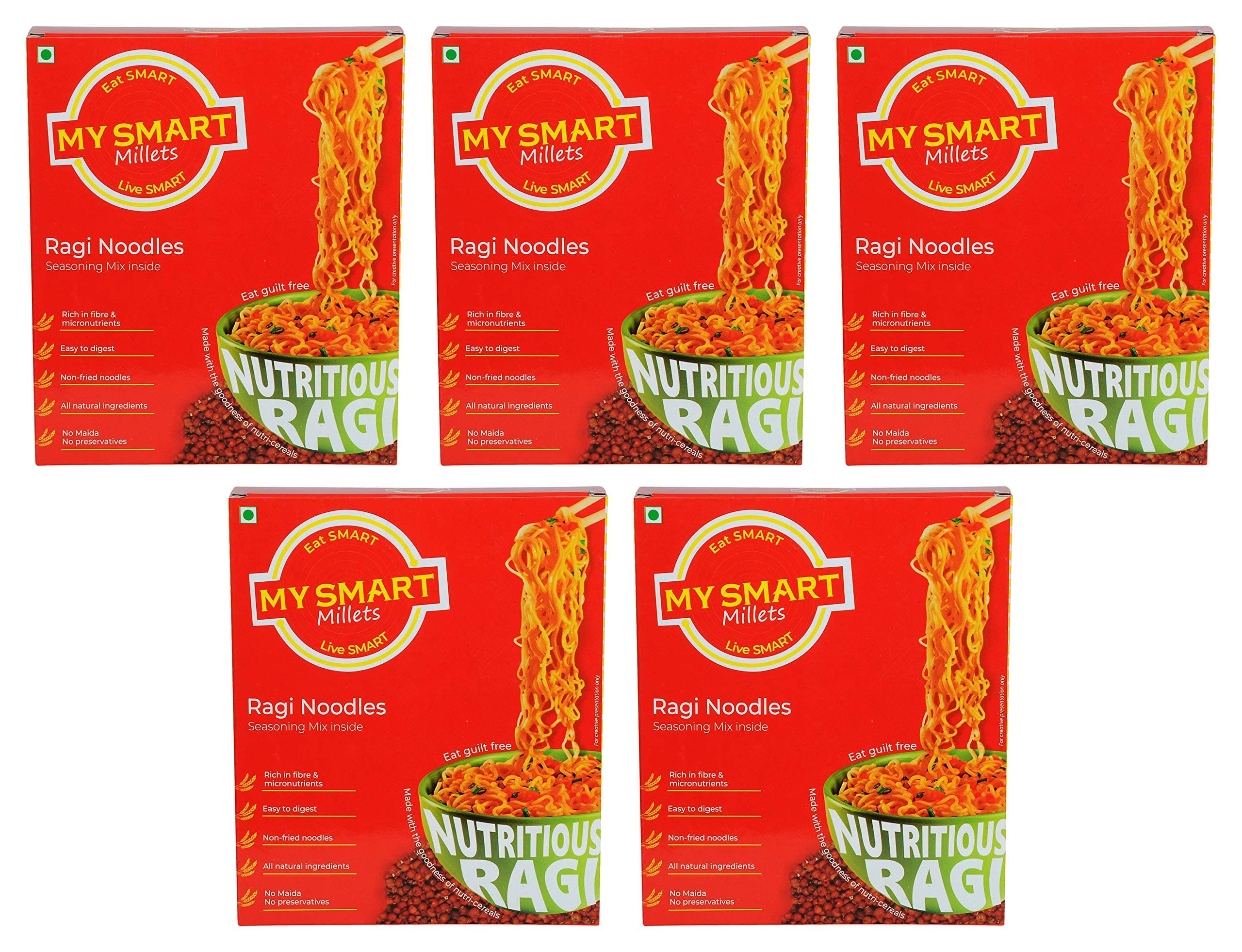 MY SMART MILLETS Ragi Noodles, 75 Grams Each (Pack of 5) (No Maida, No Oil, No Preservatives)