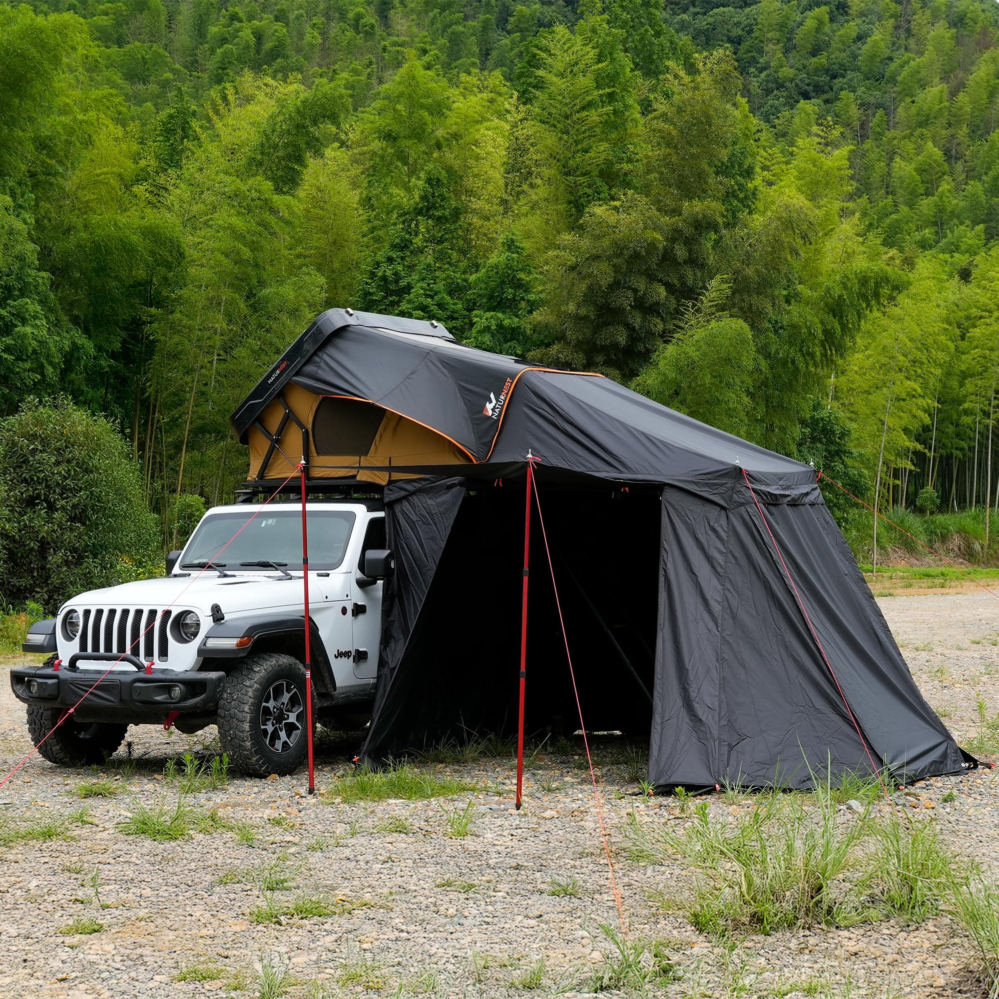 Naturnest Rooftop Tent Hard Shell with Annex Room, Easy Set Up Large Tent for 2-3 Person Camping, Waterproof 4 Season Tents for Truck, Jeep, SUV, Van, Trailer - Sirius 2 with Annex Room