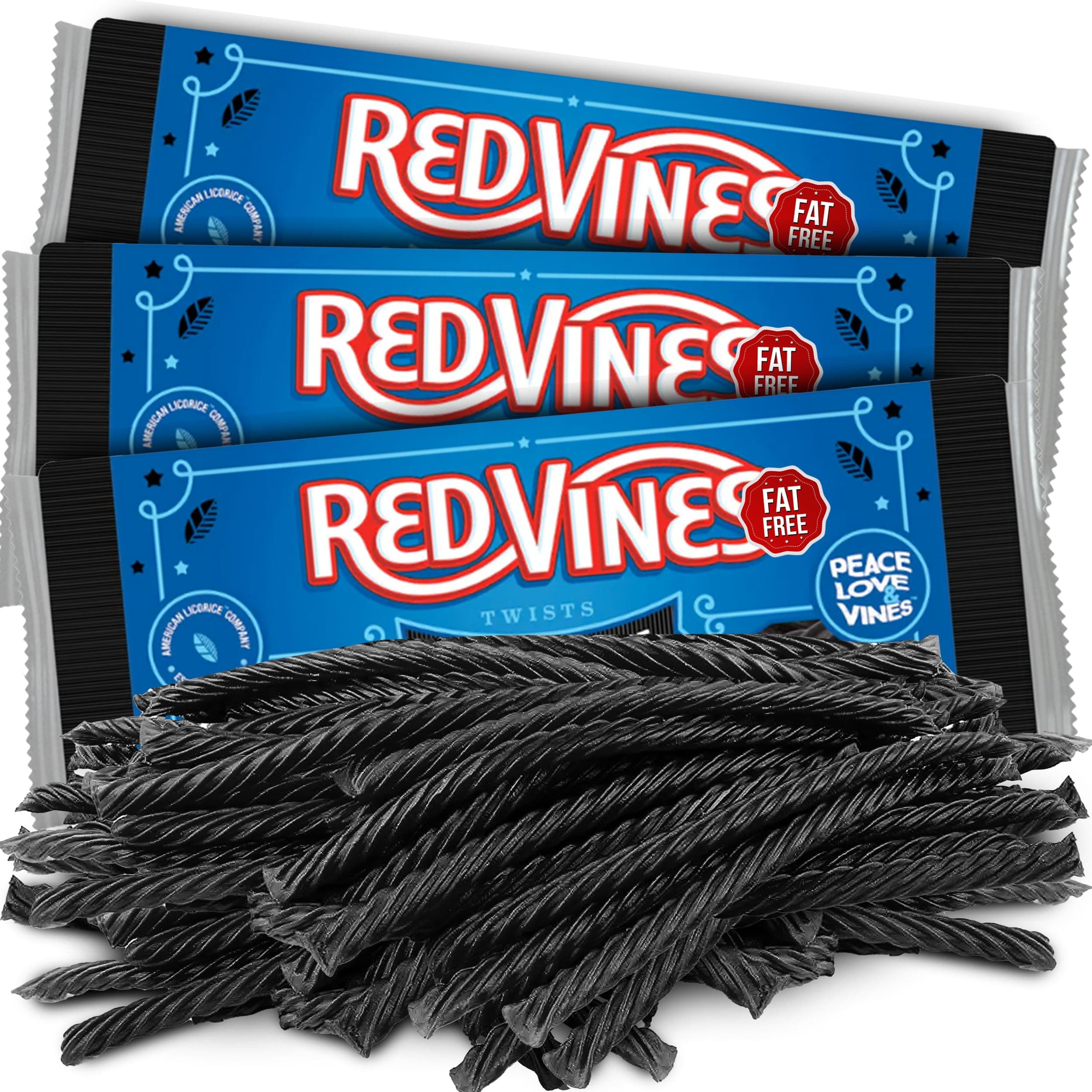 RedVines Black Licorice Twists Chewy Candy, 3 Pack, Original Fat Free, Soft Black Flavor Movie Tray, Bulk Black Party Snack, 5 oz. Each