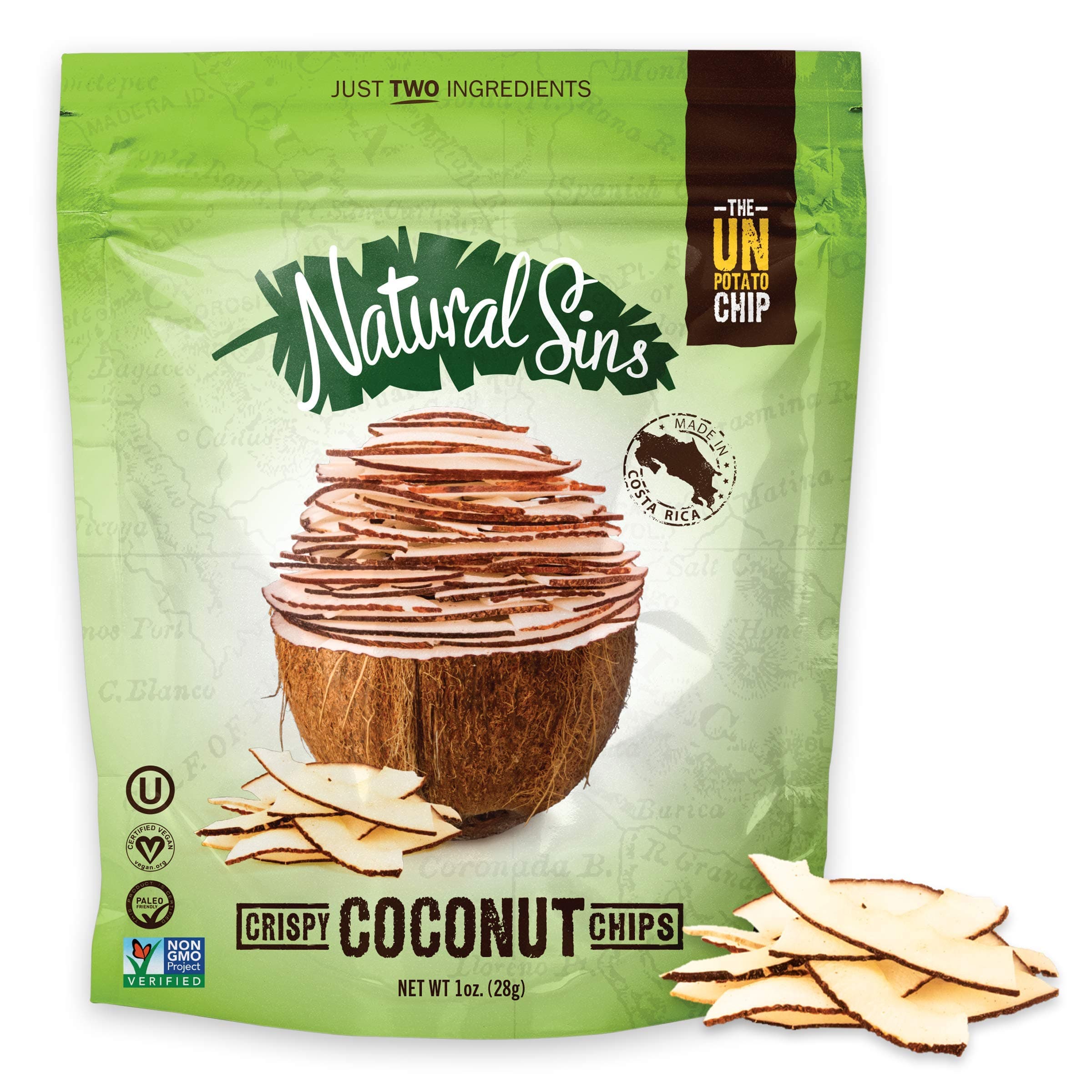 Natural Sins Crispy Coconut Chips, 1 Ounce Bags (Pack of 6) - Vegan, Gluten Free, Paleo, Non-GMO Baked Dried Fruit Snack Food