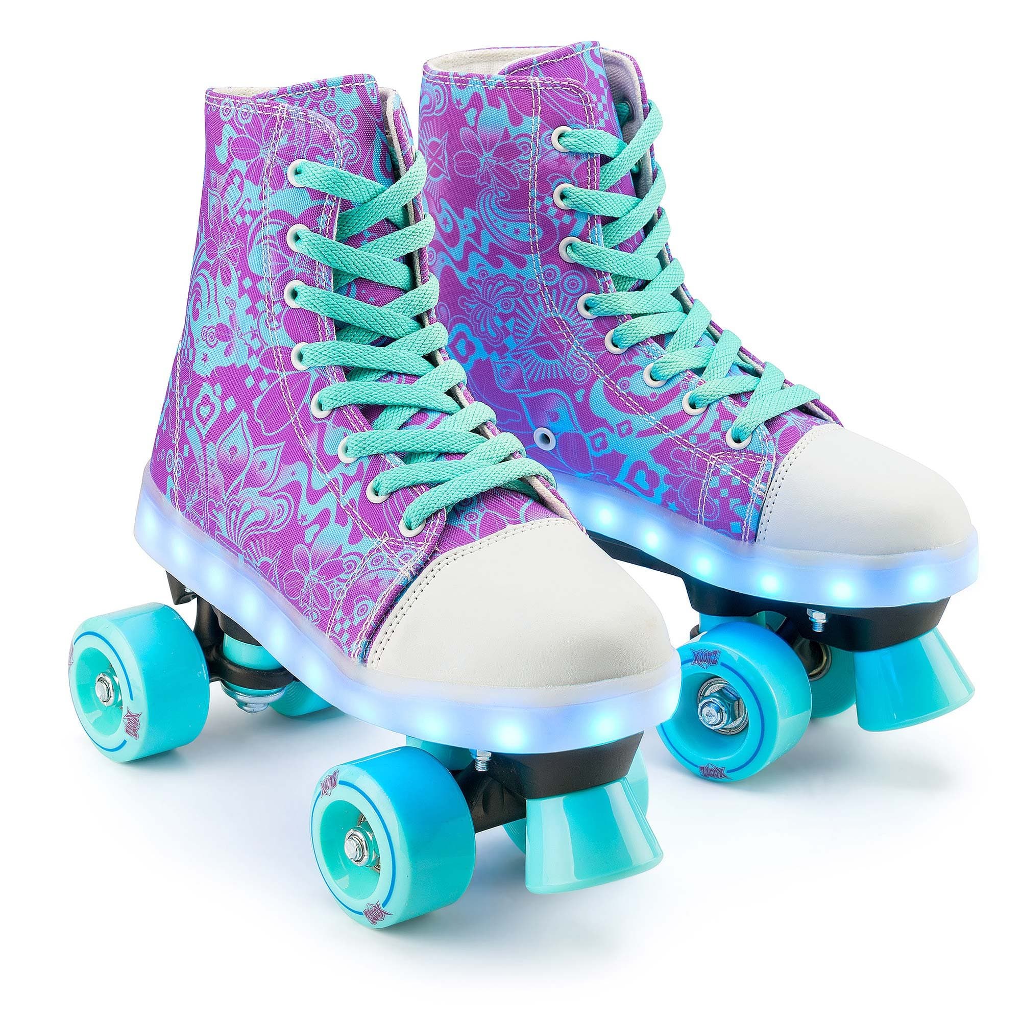 Xootz Canvas Boot Quad Roller Skates for Kids with LED Lights, Size 3