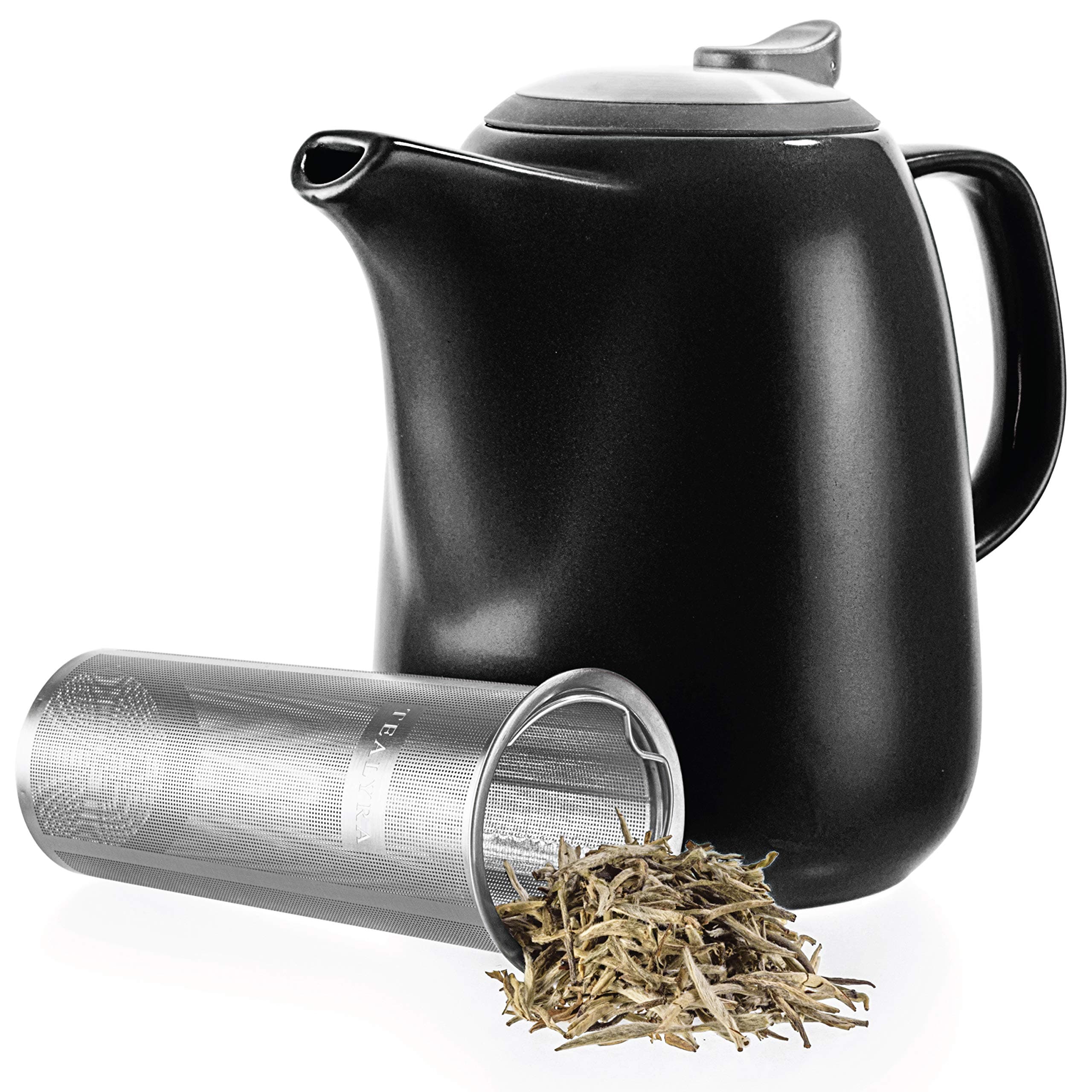 Tealyra - Daze Ceramic Large Teapot Black - 1400ml (6-7 Cups) - with Stainless Steel Lid Extra-Fine Infuser for Loose Leaf Tea