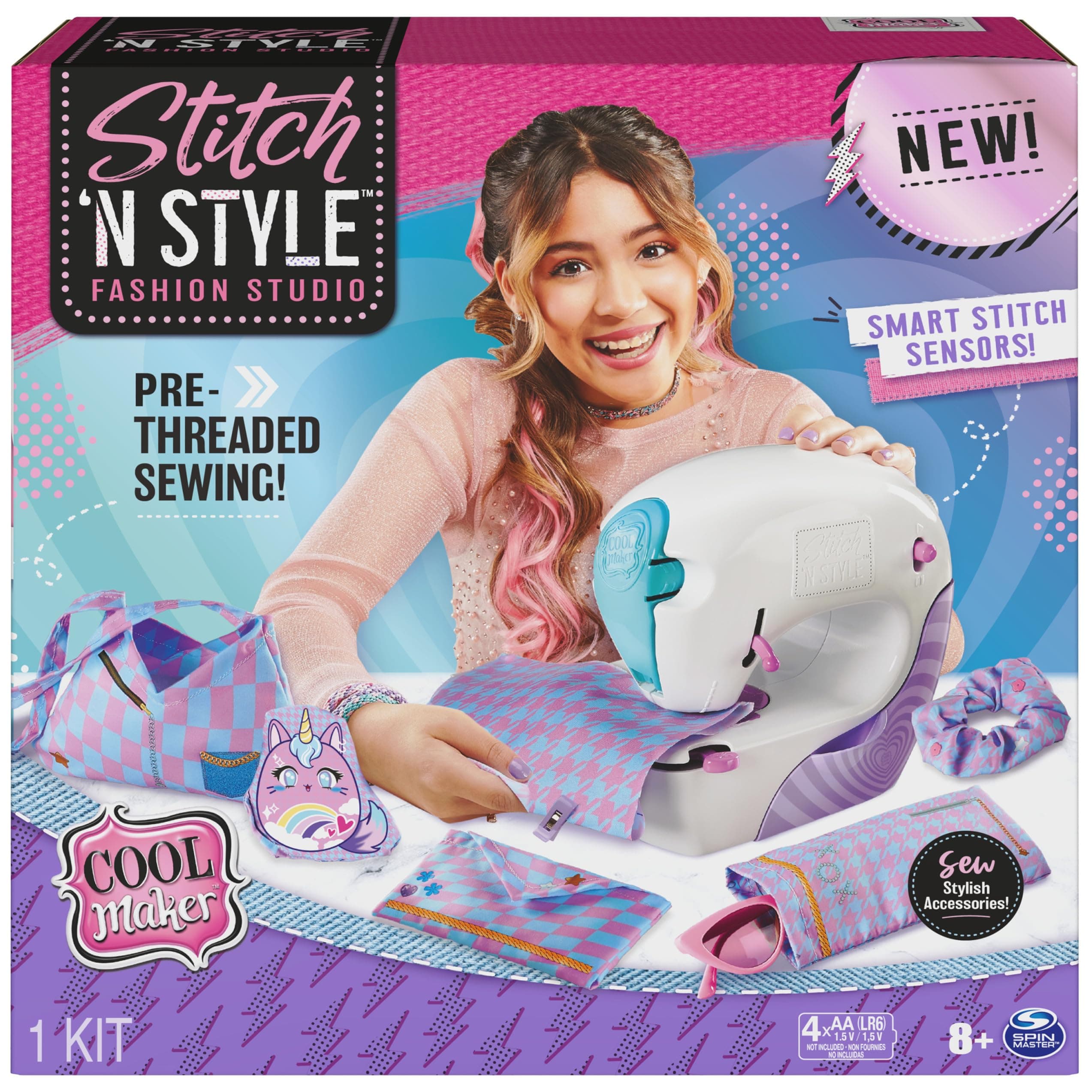 Cool MAKER , Stitch 'N Style Fashion Studio, Pre-Threaded Sewing Machine Toy With Fabric&Water Transfer Prints, Arts & Crafts Kids Toys For Girls