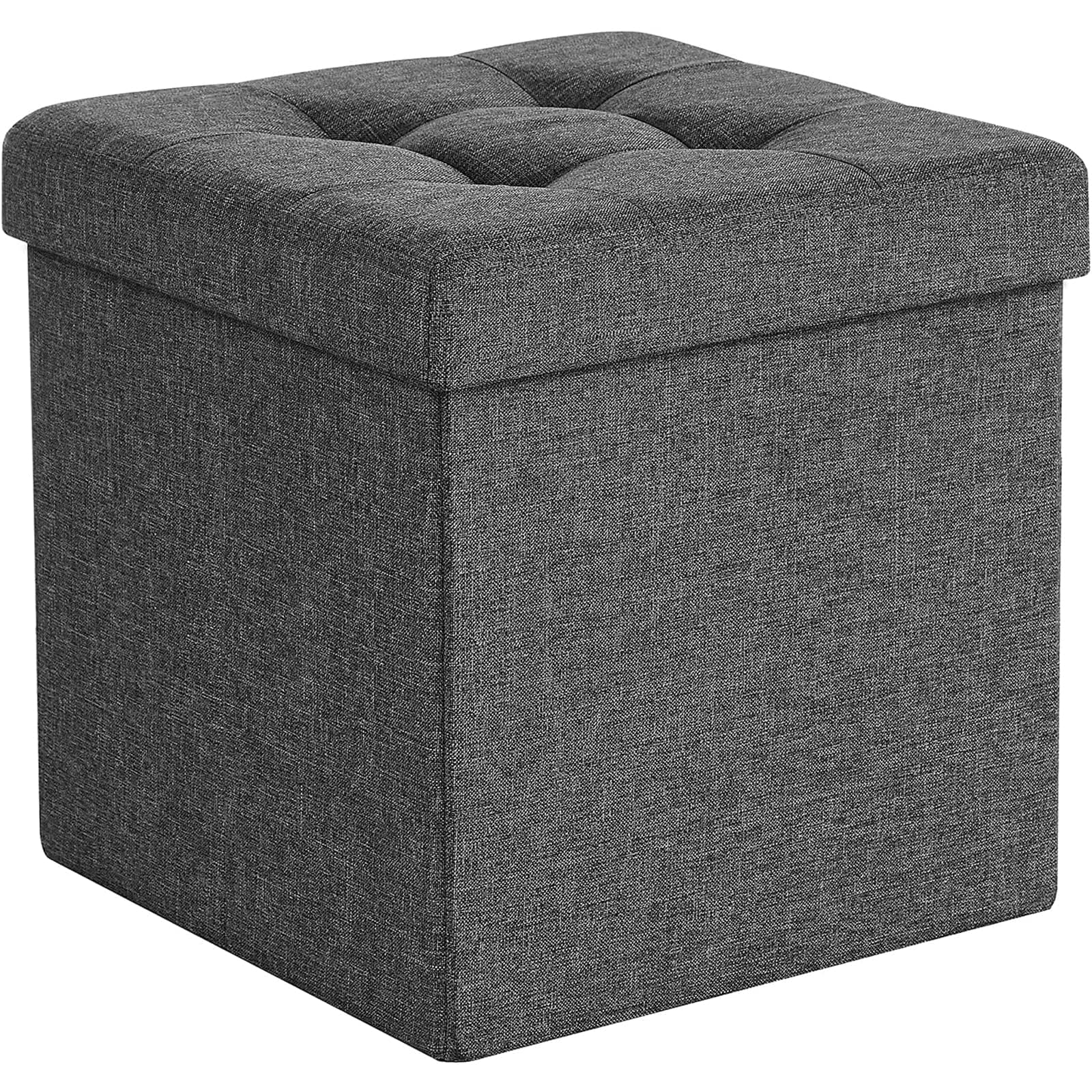 Folding Fine Linen Storage Ottoman Box Footstool, Foldable Seat Bench Footrest - Dark Gray, 40L Capacity, Chest with Removable Lid for Living Room, Bedroom 38 * 38 * 38 cm