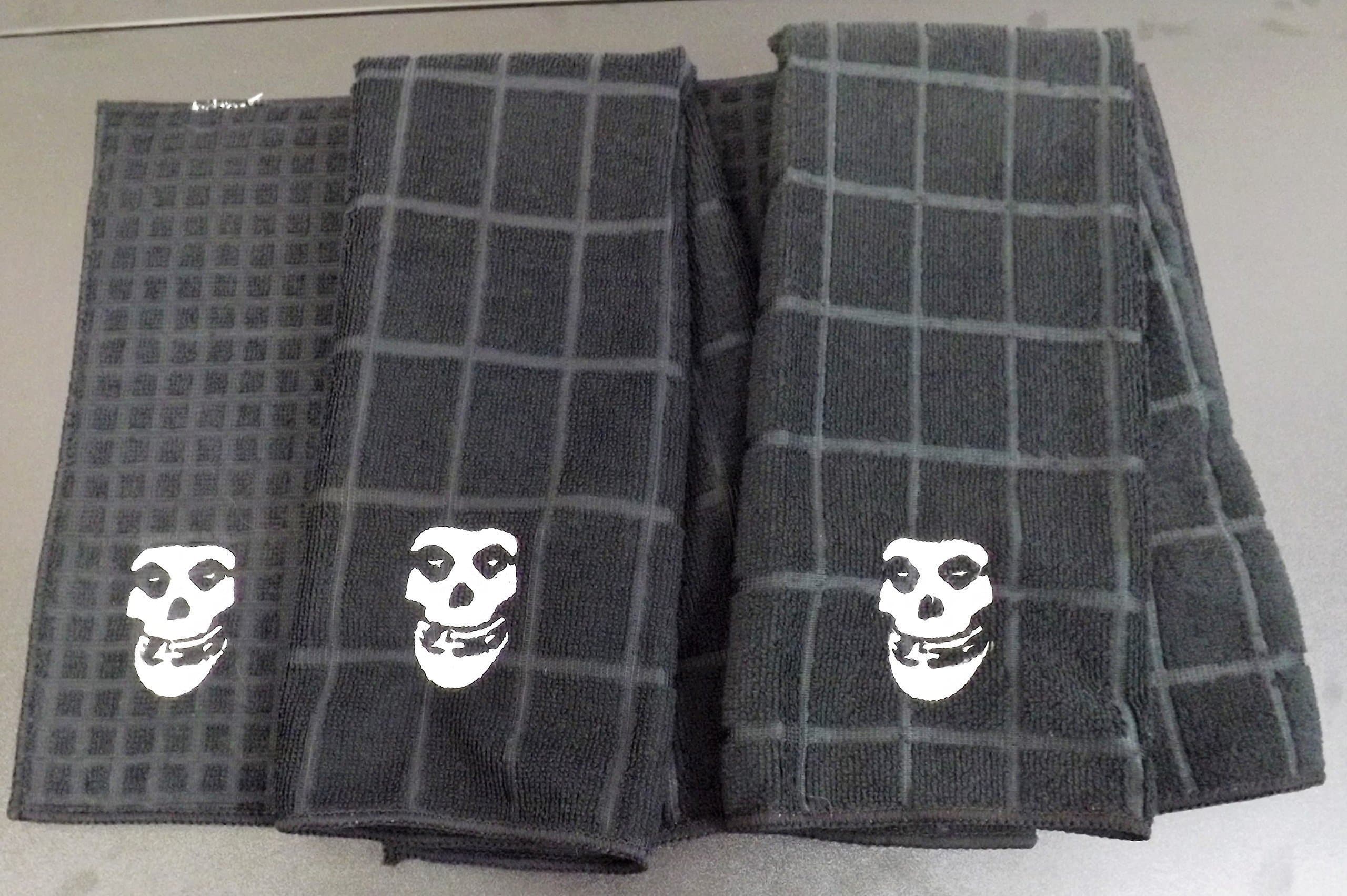 Embroidered Misfits Skull Kitchen Set - Two Towels and a Drying Mat