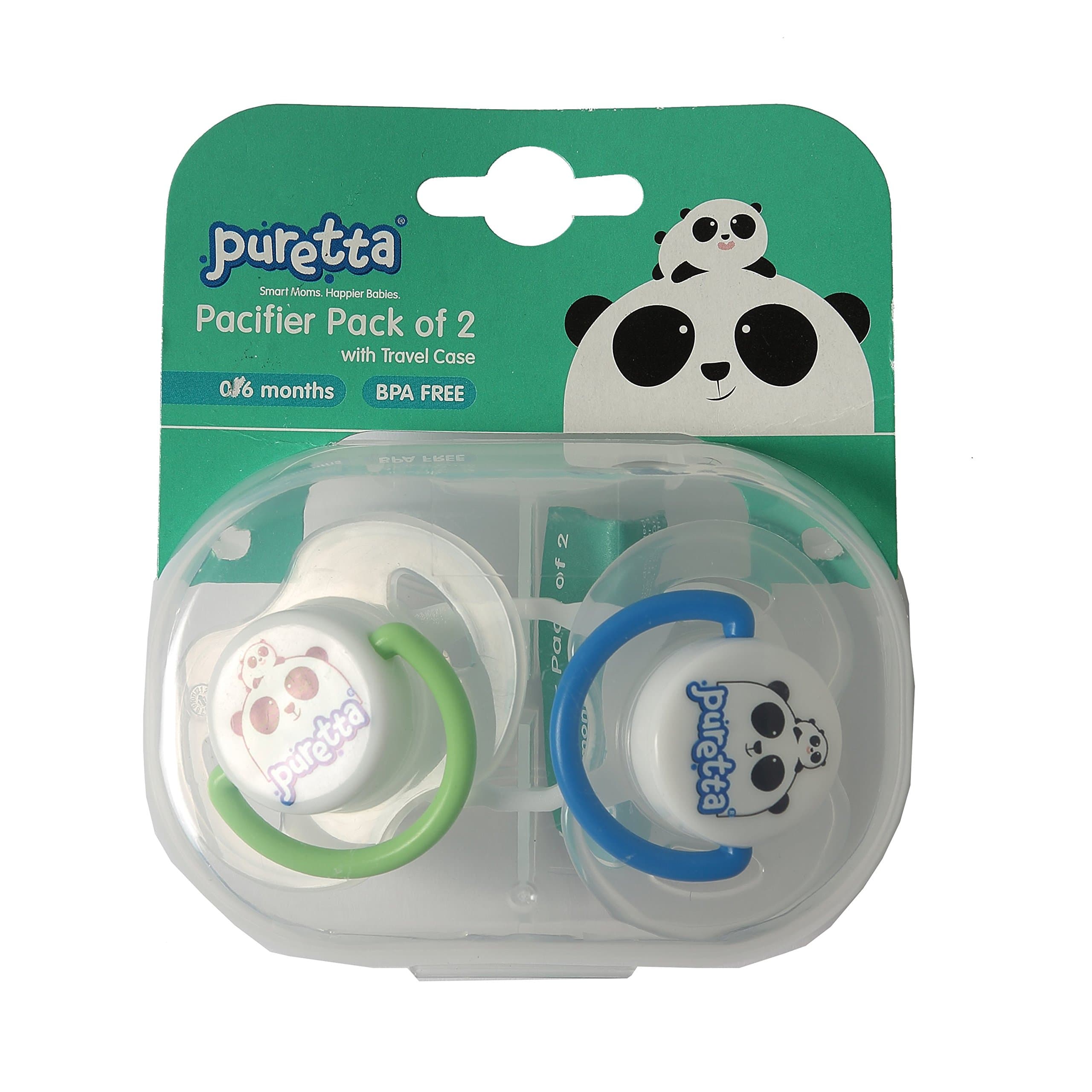 Puretta 2PK Pacifier with Travel case 0 – 6 Months, (White)