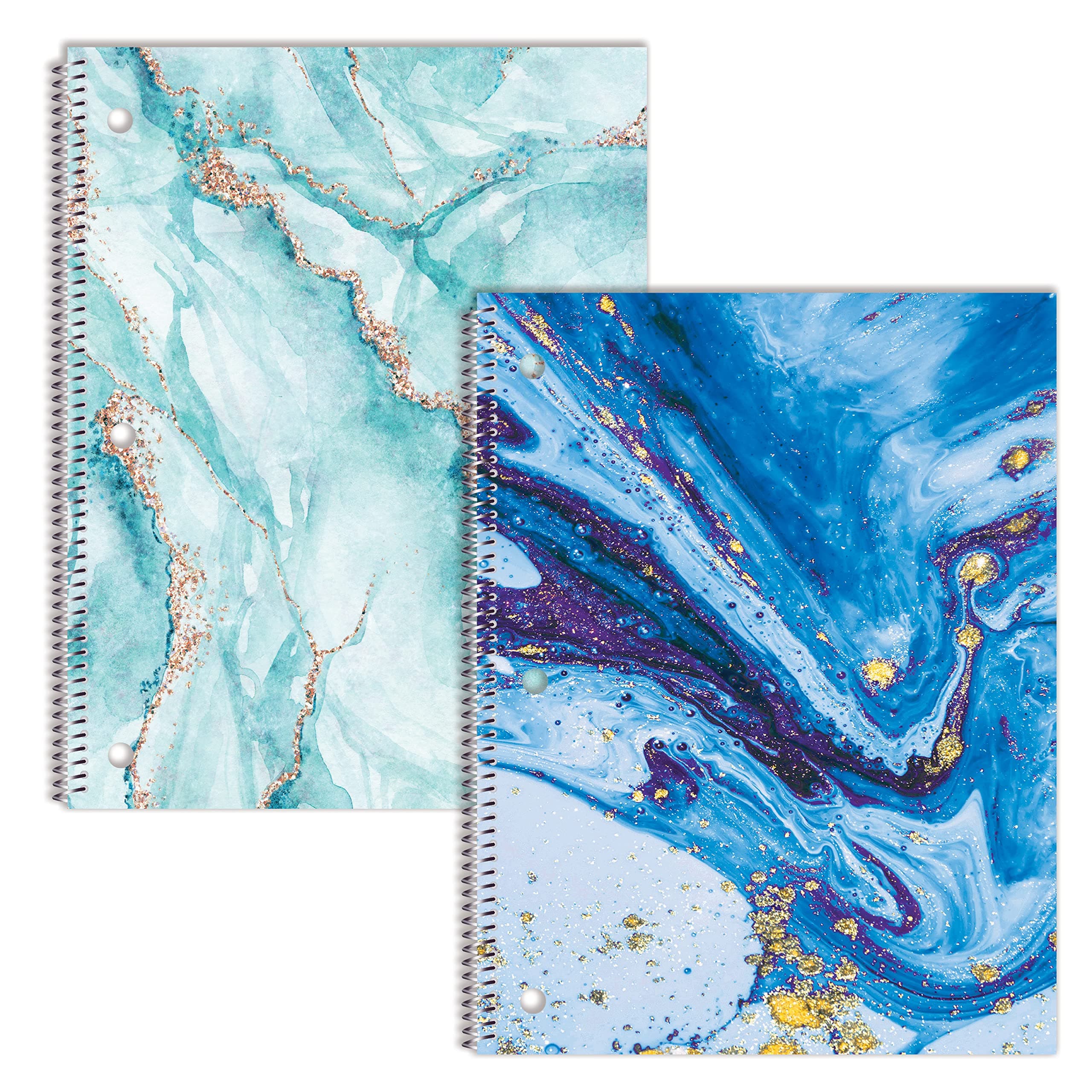 Marble Design Spiral Notebooks, 2 Pack, College Rule, 100 Sheet, 10.5 x 8 inches, Abstract Marble Fashion Design Covers, 2 Pack