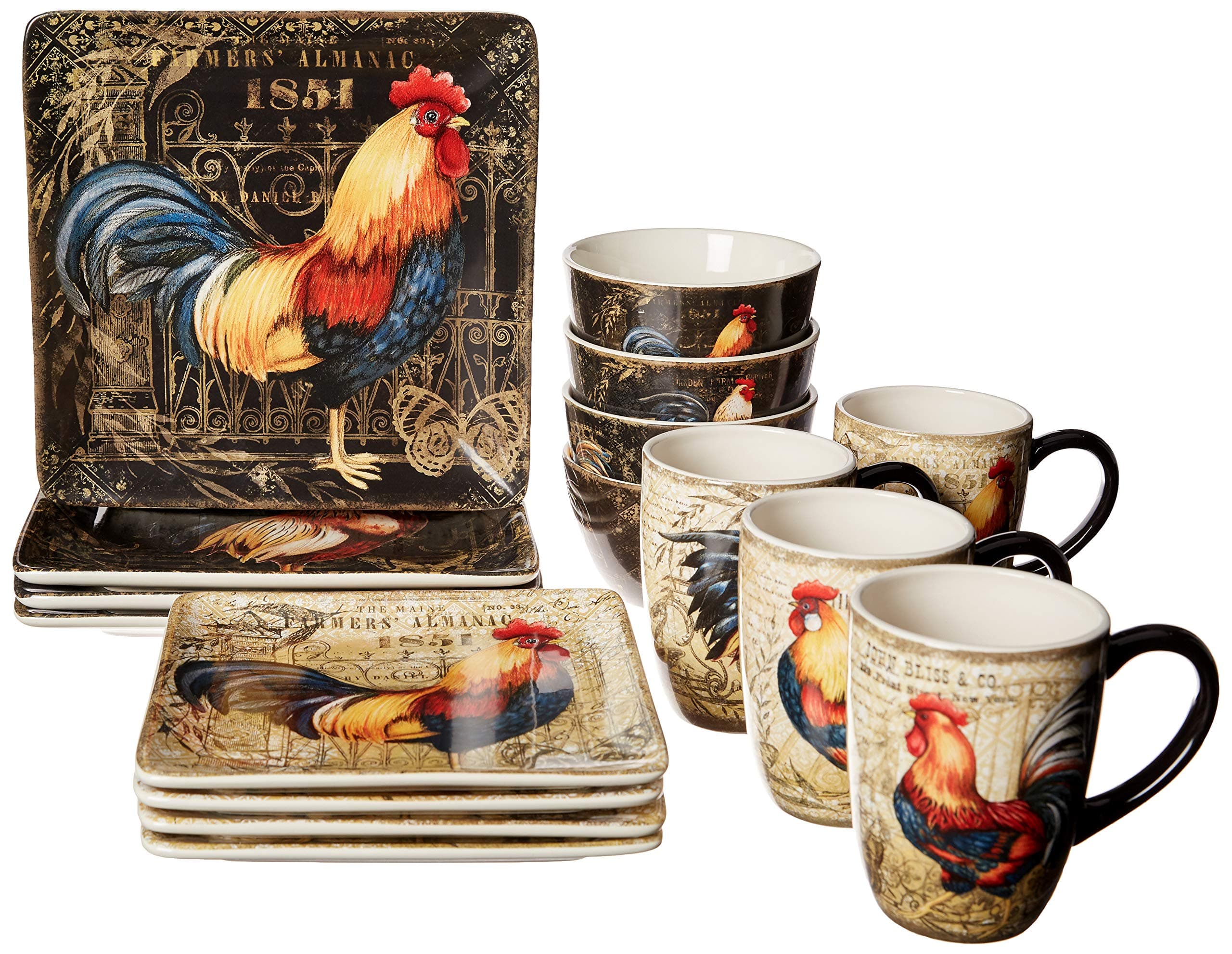 Certified International Gilded Rooster 16 pc Dinnerware Set, Service for 4