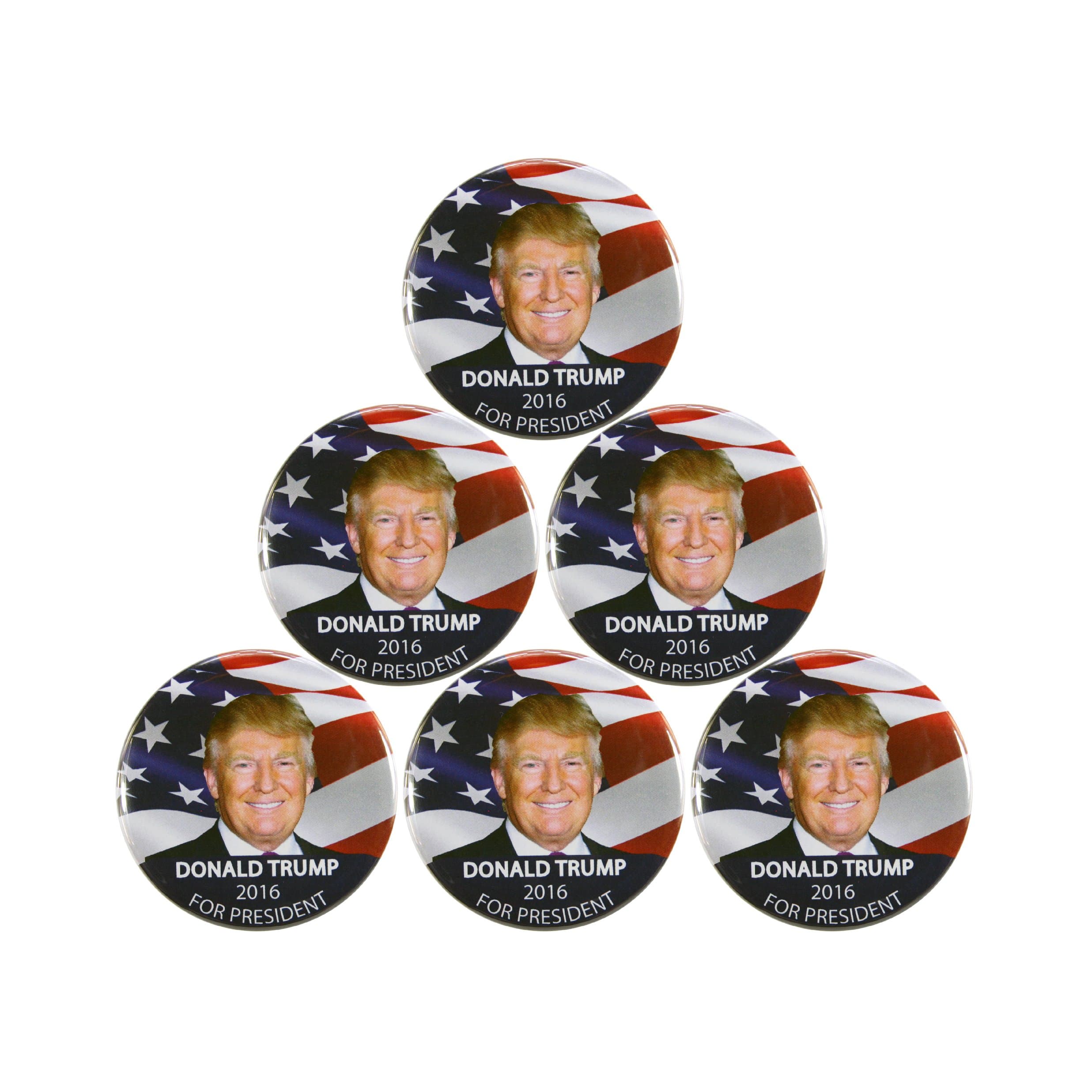 6-pack, 2016 DONALD TRUMP for PRESIDENT CAMPAIGN BUTTONS, 2.25" 6 pieces dtflg, by PASADENA SPORTS - USA