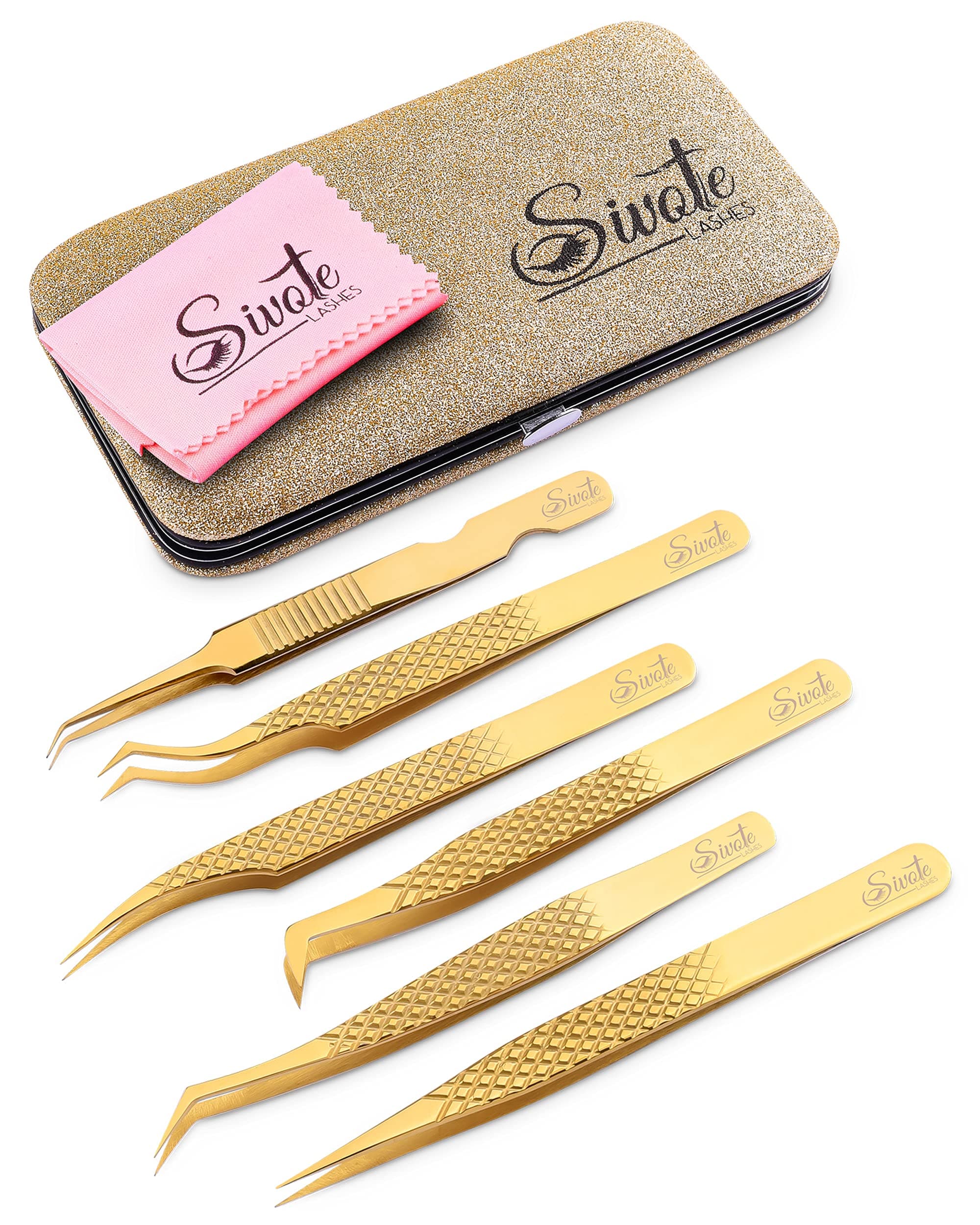 Professional Lash Tweezers Eyelash Extension Gold 6 Pack