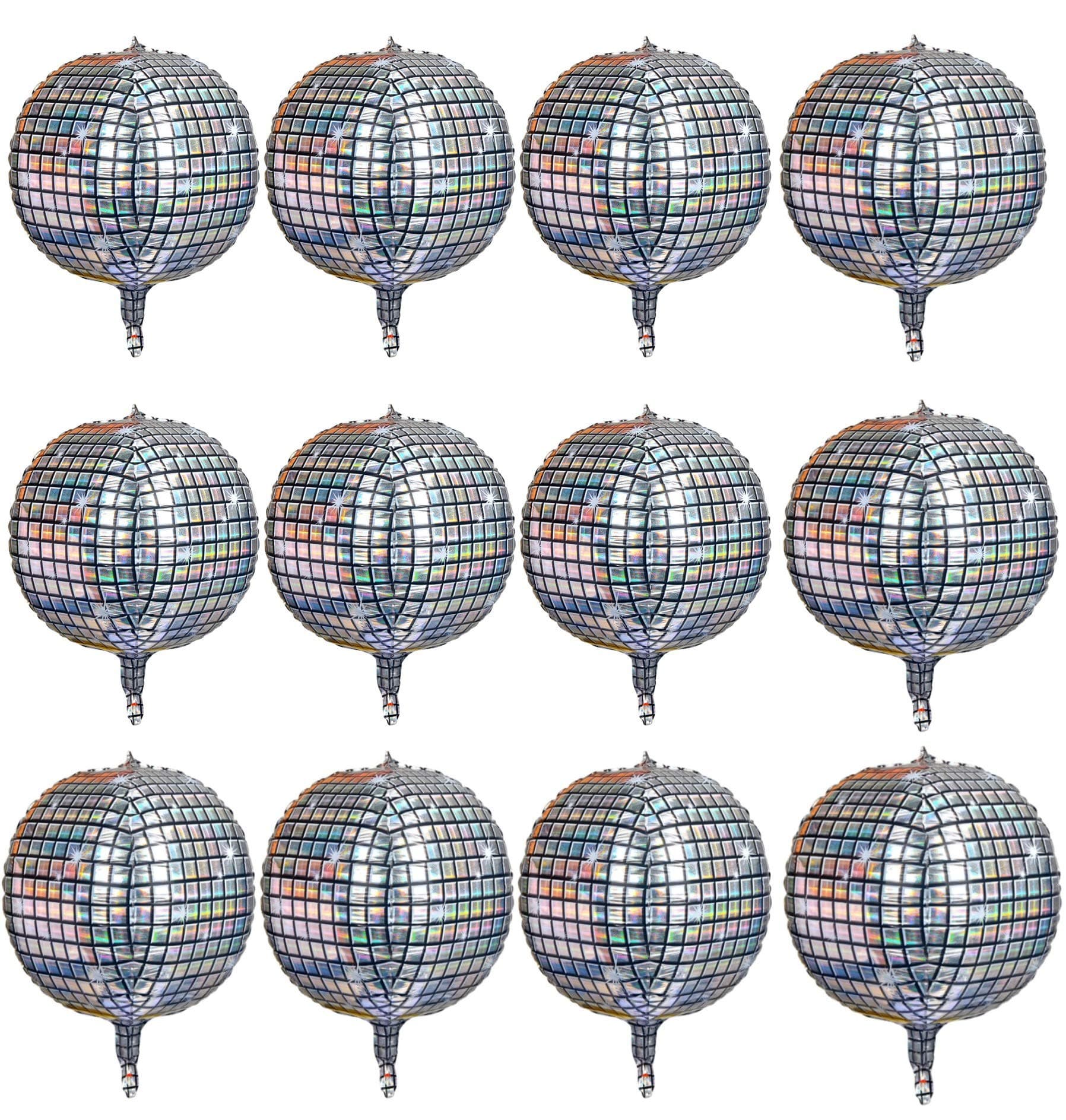 12 Pack 22 Inch Disco Ball Balloon Silver laser 4D Large Inflatable Sphere Aluminum Foil Balloon Silver Mirror Balloon for Disco Dance Party Supplies Bouquet Wedding Baby Shower Decorations