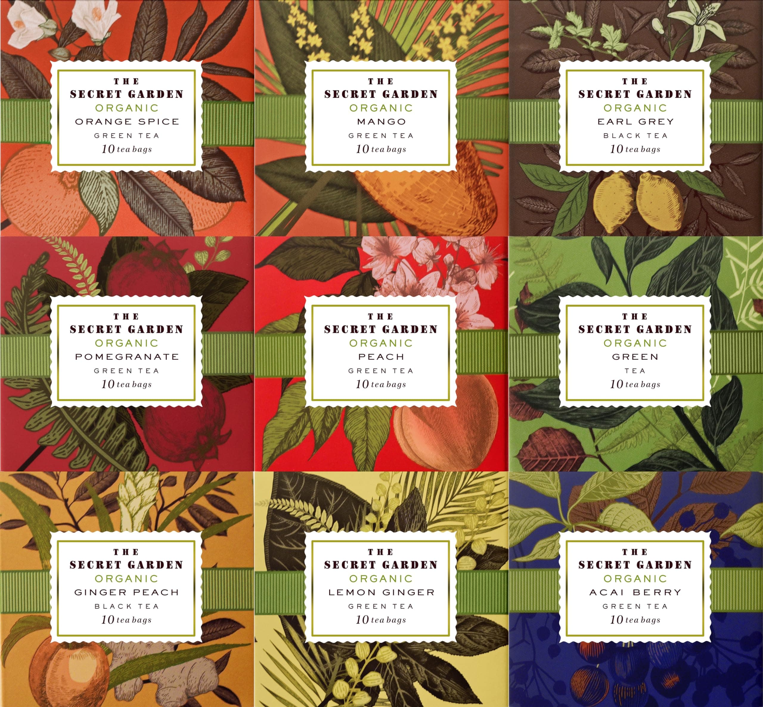 Holiday Premium USDA Organic Tea Sampler Gift Box Set 90 Bags (10 Per Flavor) - Assorted Exotic Herbal Black And Green Teas 9 Flavors Orange Spice, Mango, Earl Grey, Pomegranate, Peach, Classic Green,