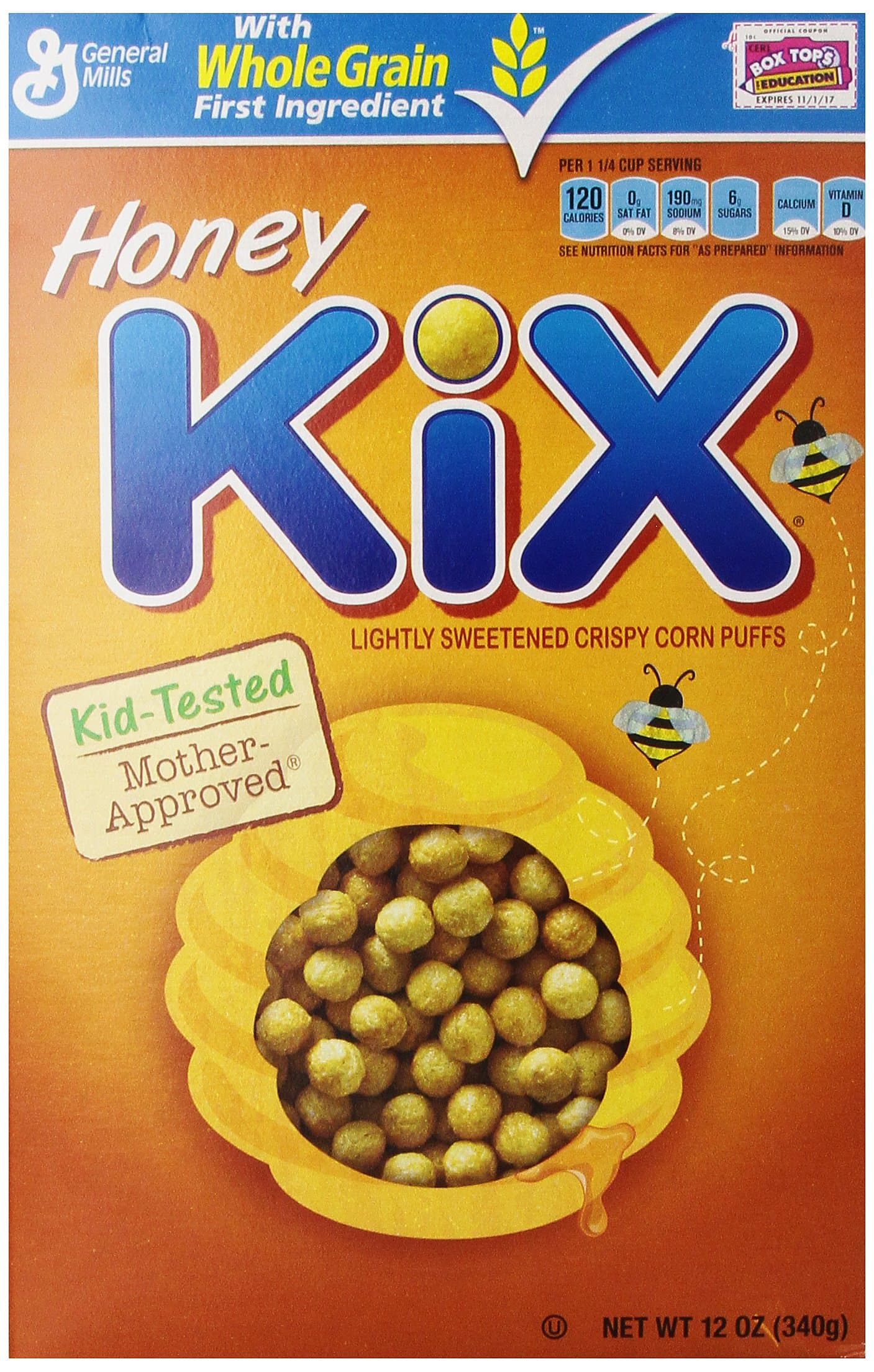 Kix Honey Breakfast Cereal, Crispy Corn Puffs Cereal, 12 oz (Pack of 14)