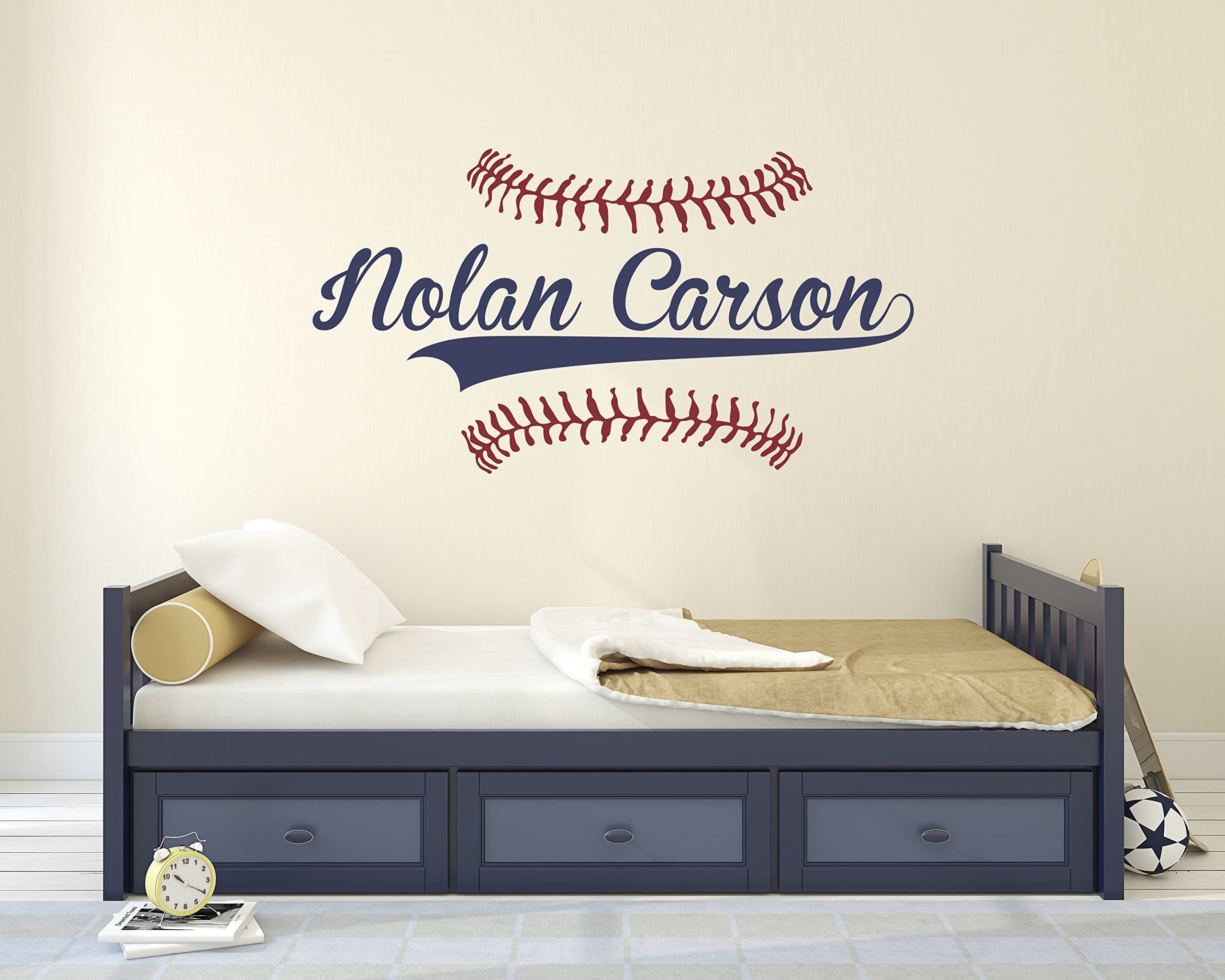 Personalized Name Baseball Wall Decal - Nursery & Bedroom Decals - Boys Baseball Art Vinyl Sticker