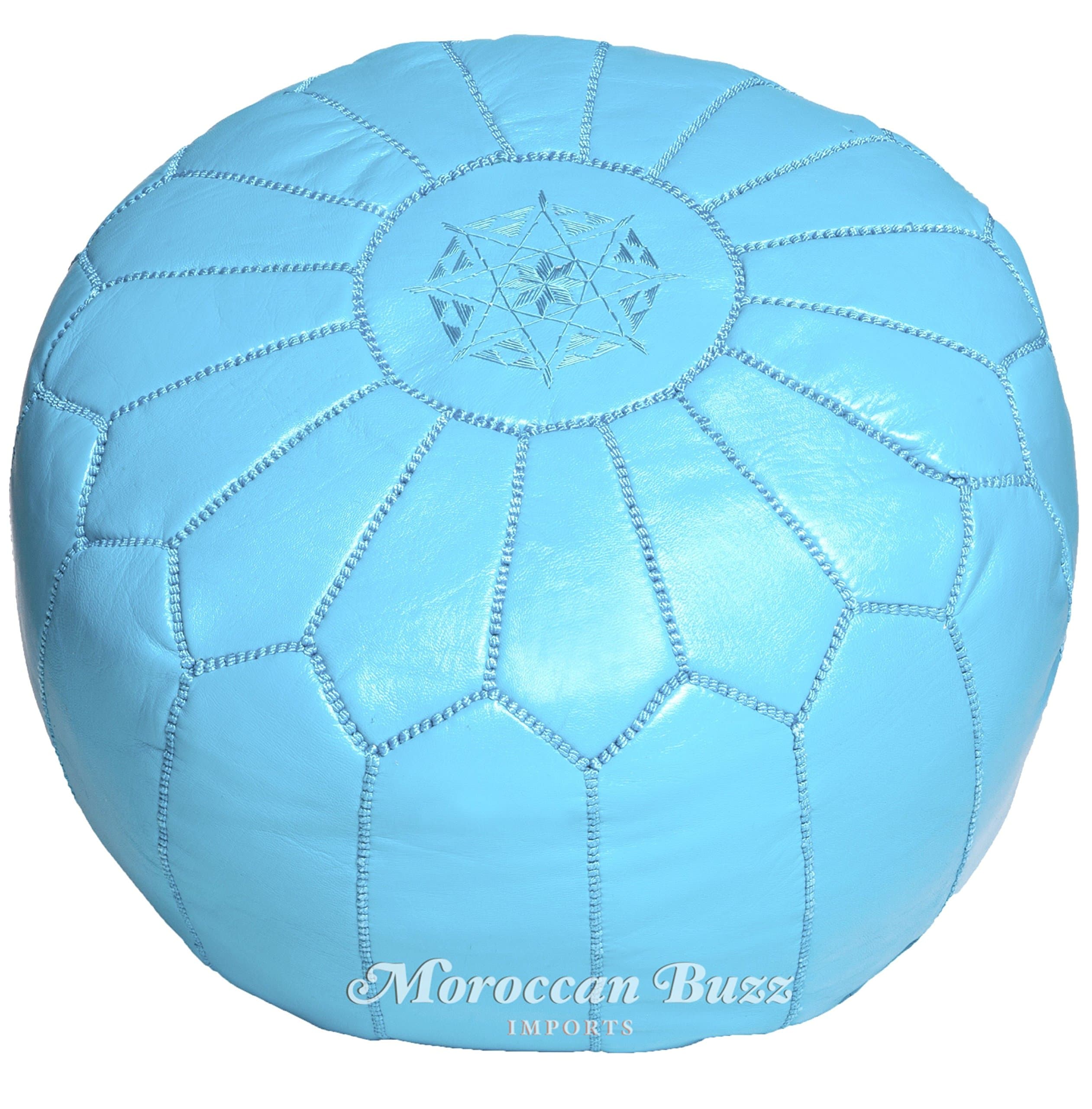 Moroccan Buzz Premium Leather Pouf Ottoman Cover, Sky Blue (UNSTUFFED Pouf)