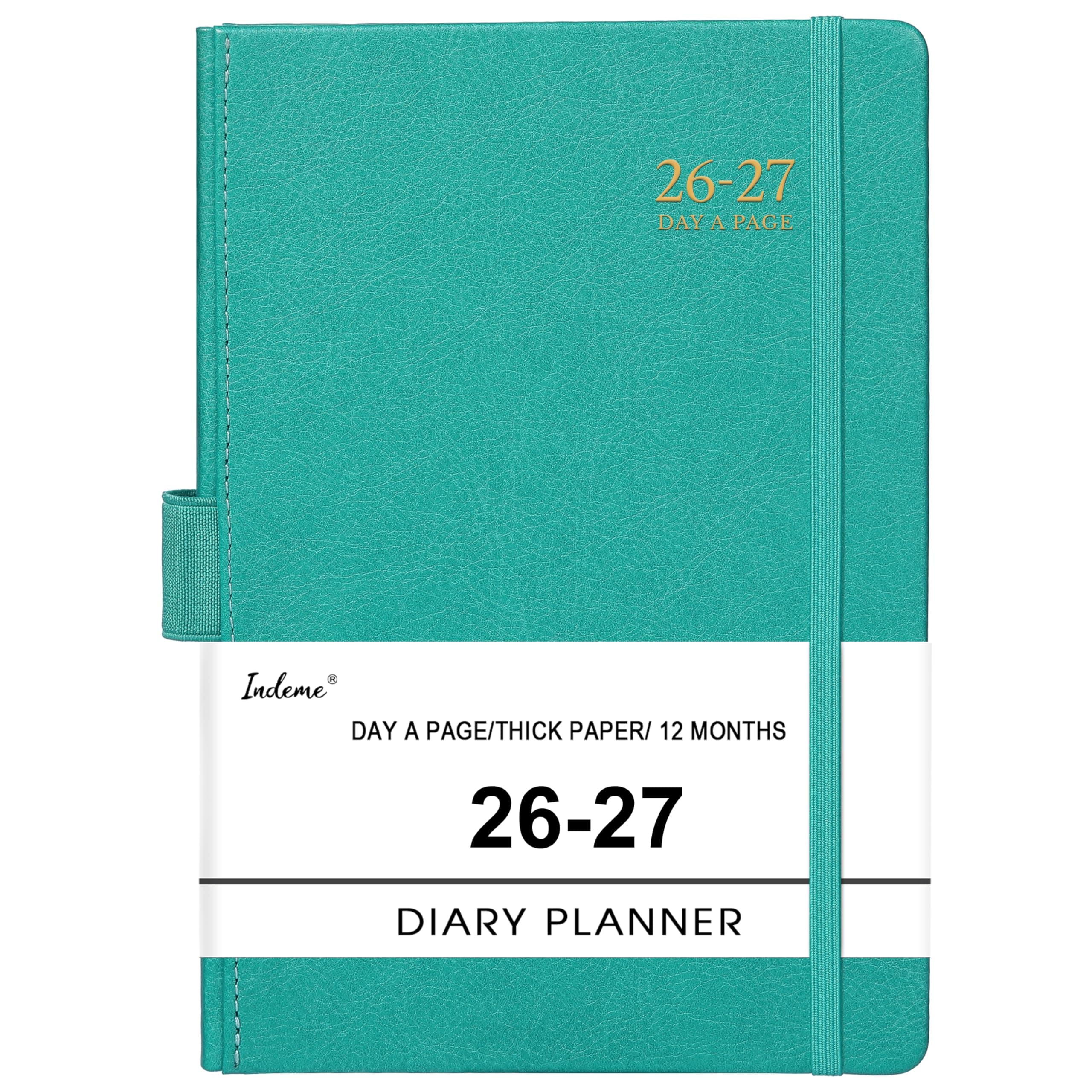 Academic Diary 2026-2027 - Diary 2026-2027 Day Per Page, A5 Page a Day August 2026 - July 2027 with Pen Loop, 180° Flat out, Monthly Stickers, Green