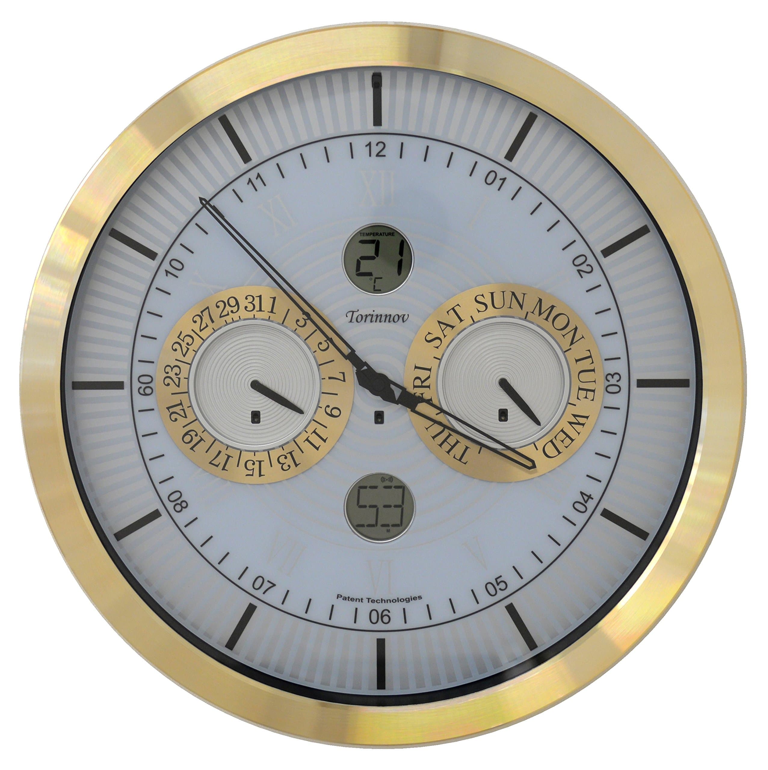 16-inch Gilt Aluminum Atomic Wall Clock with Temperature