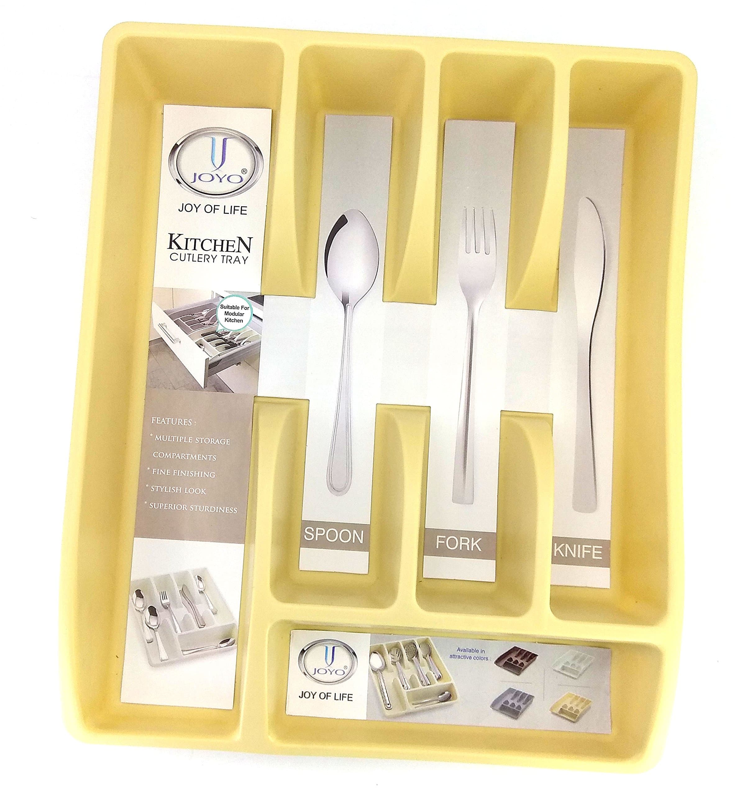 Joyo Plastic Magnas - Kitchen Cutlery Organizer, Cutlery Tray, Modular Kitchen Organizer For Spoon, Fork, Knives, Hand Beater And More (Beige) - Utensils
