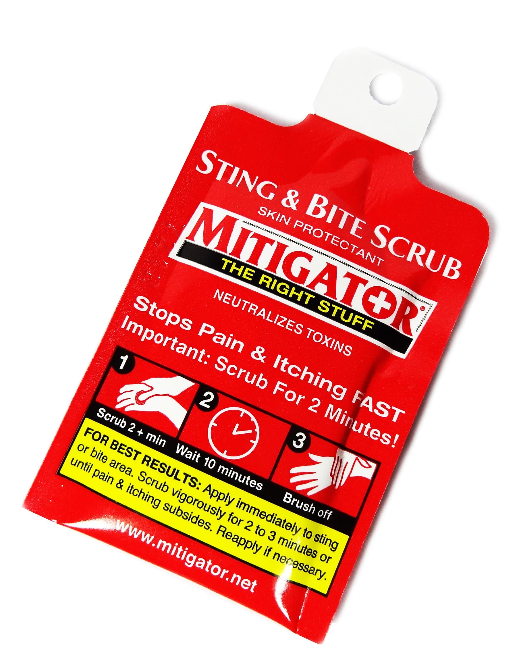 Mitigator Sting & Bite Scrub Treatment Skin Protectant Relieves Itching Fast!, 1/8 oz Packet (Pack of 12)