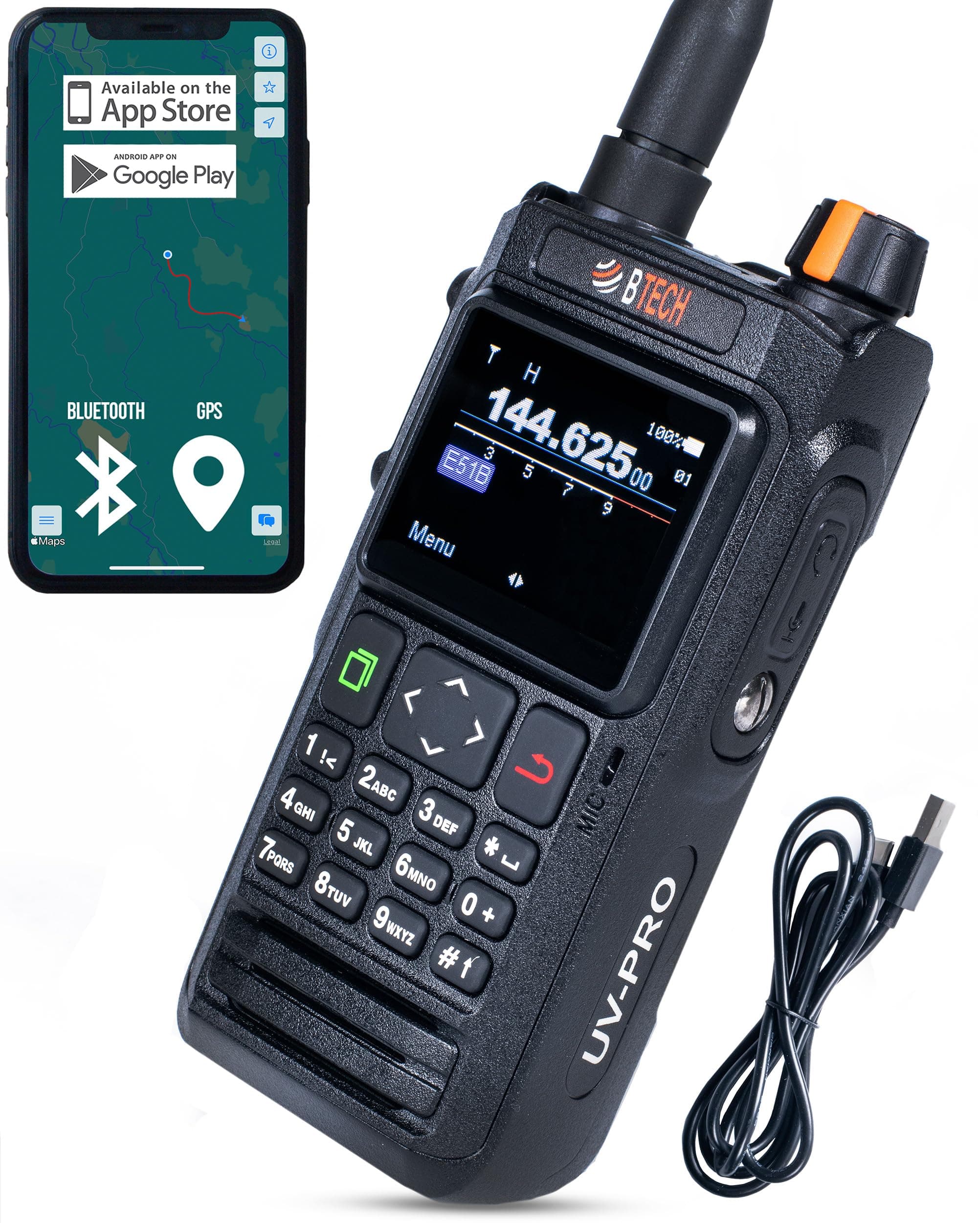 UV-PRO IP67 Dual Band VHF/UHF Two-Way Radio - APRS, Bluetooth, GPS, Text Messaging, Aviation Band Scanner, NOAA Weather Alerts, USB-C Rechargeable Battery